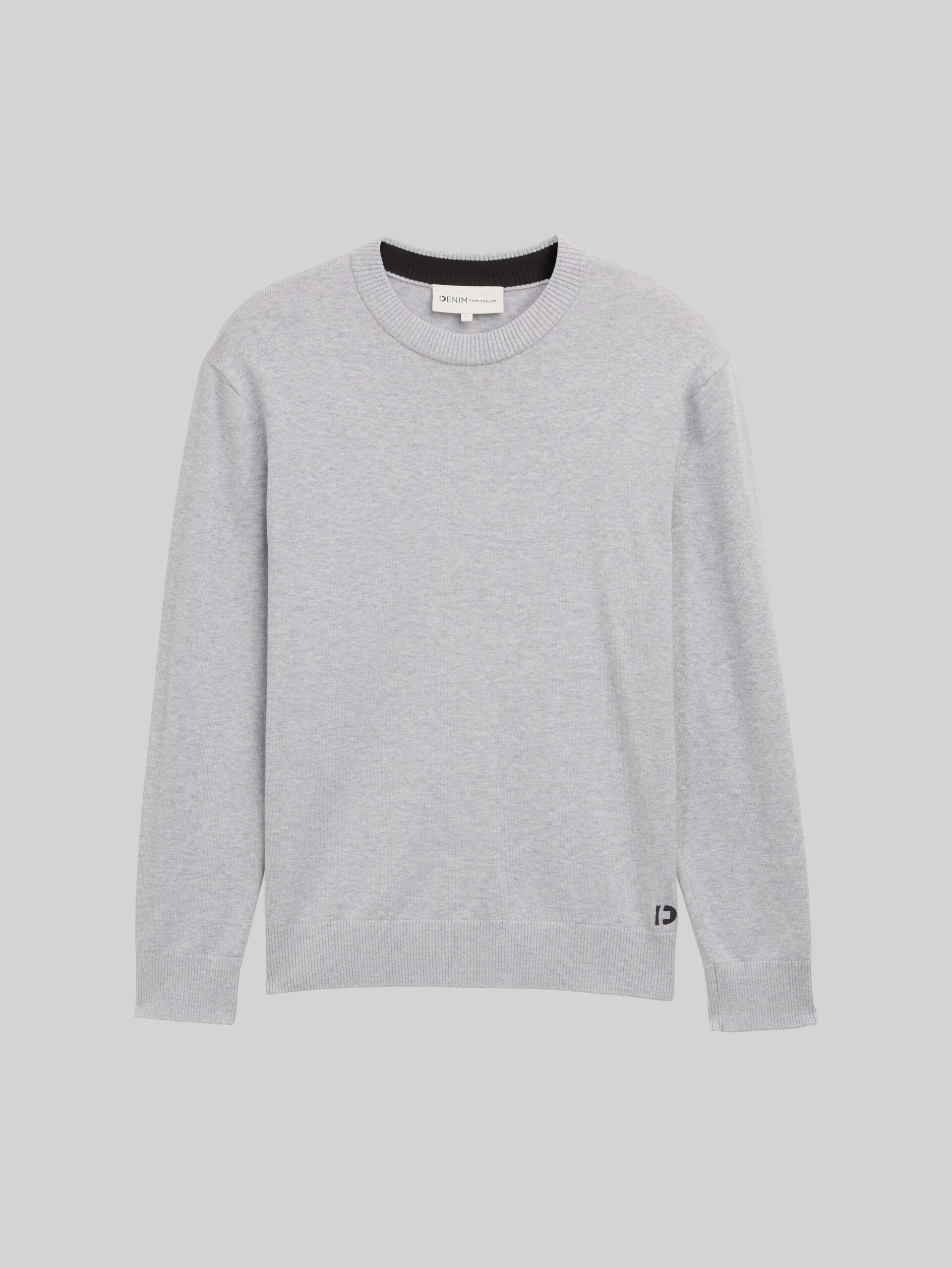 Basic knitted jumper in cotton - Light Stone Grey Melange