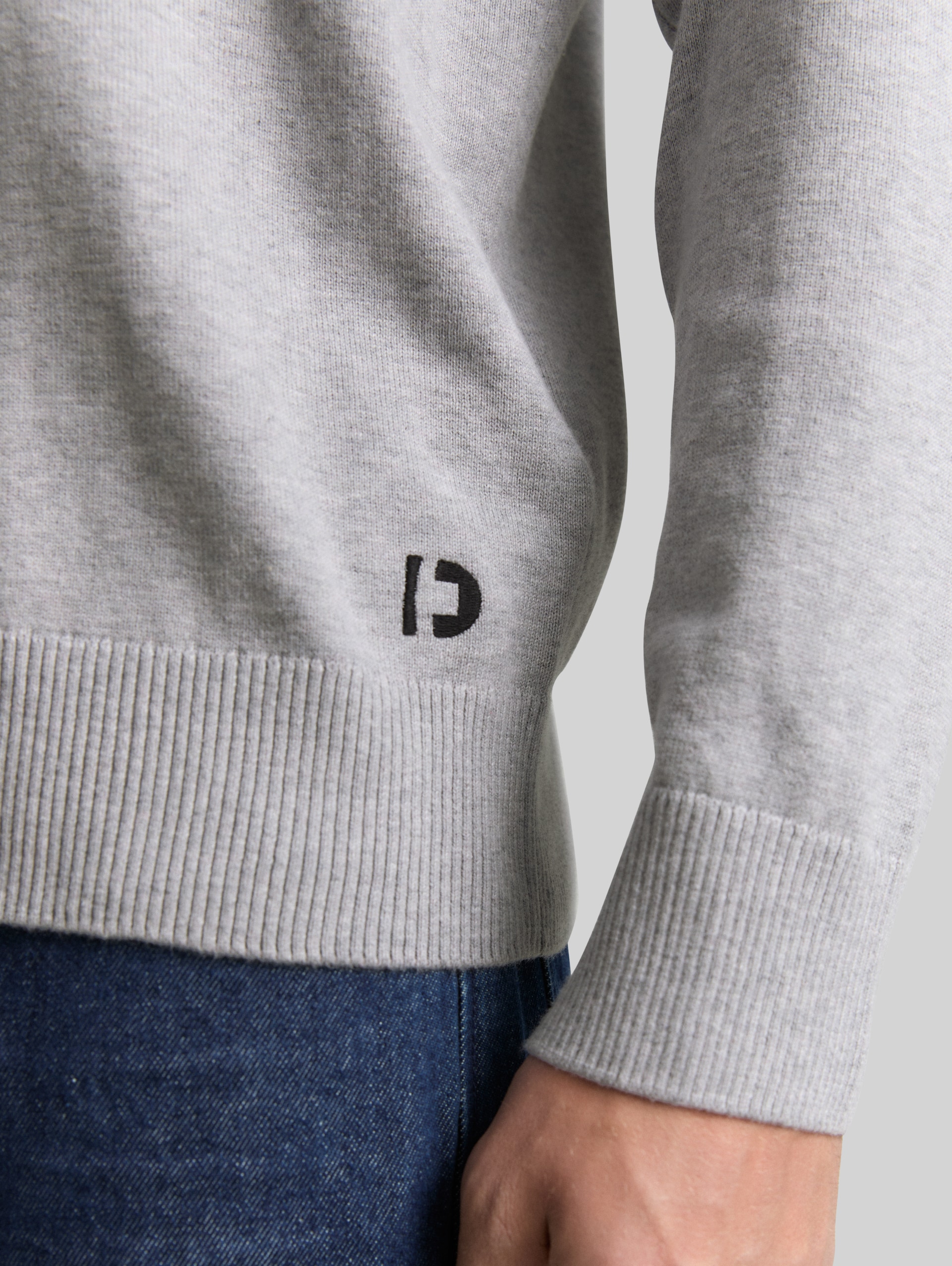 Basic knitted jumper in cotton - Light Stone Grey Melange - Detail model view