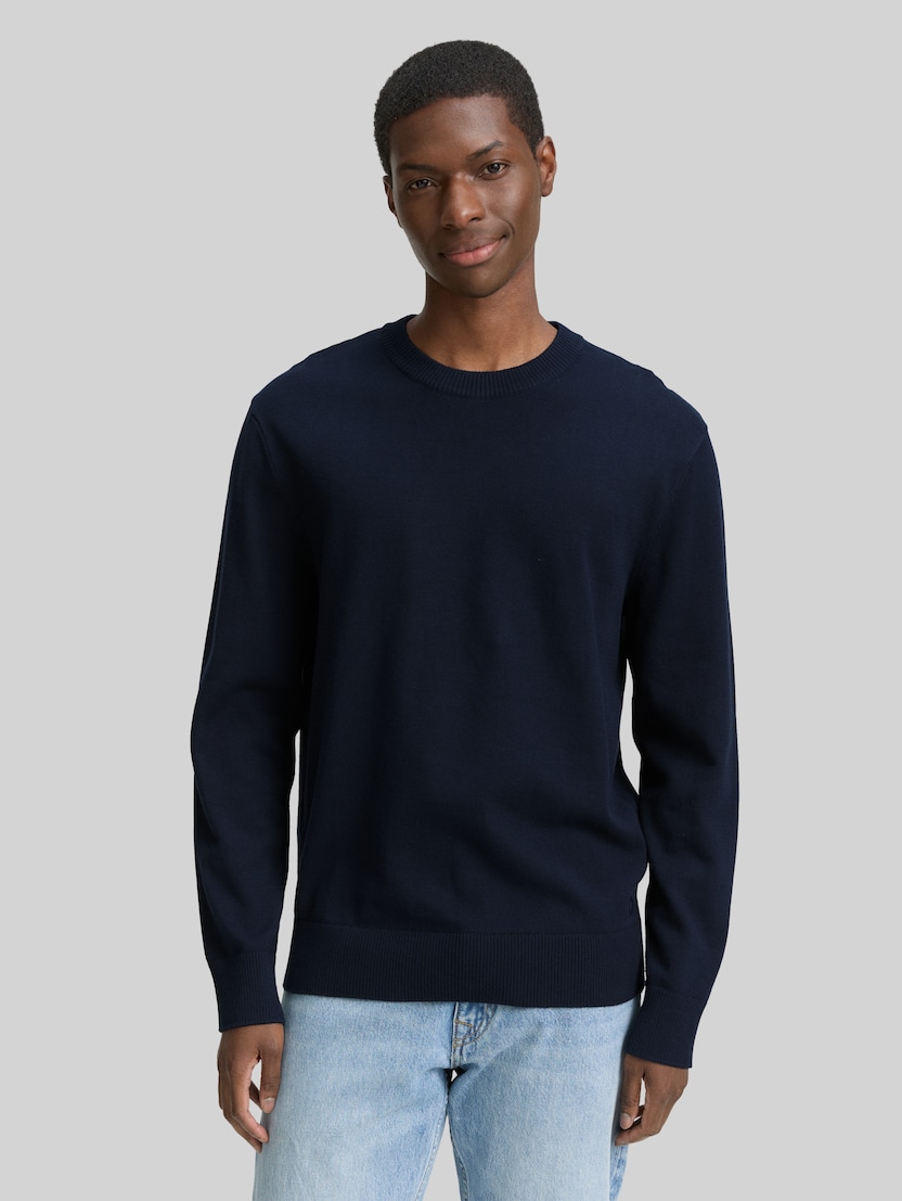 Basic katoenen gebreide trui door Denim Male, dark navy