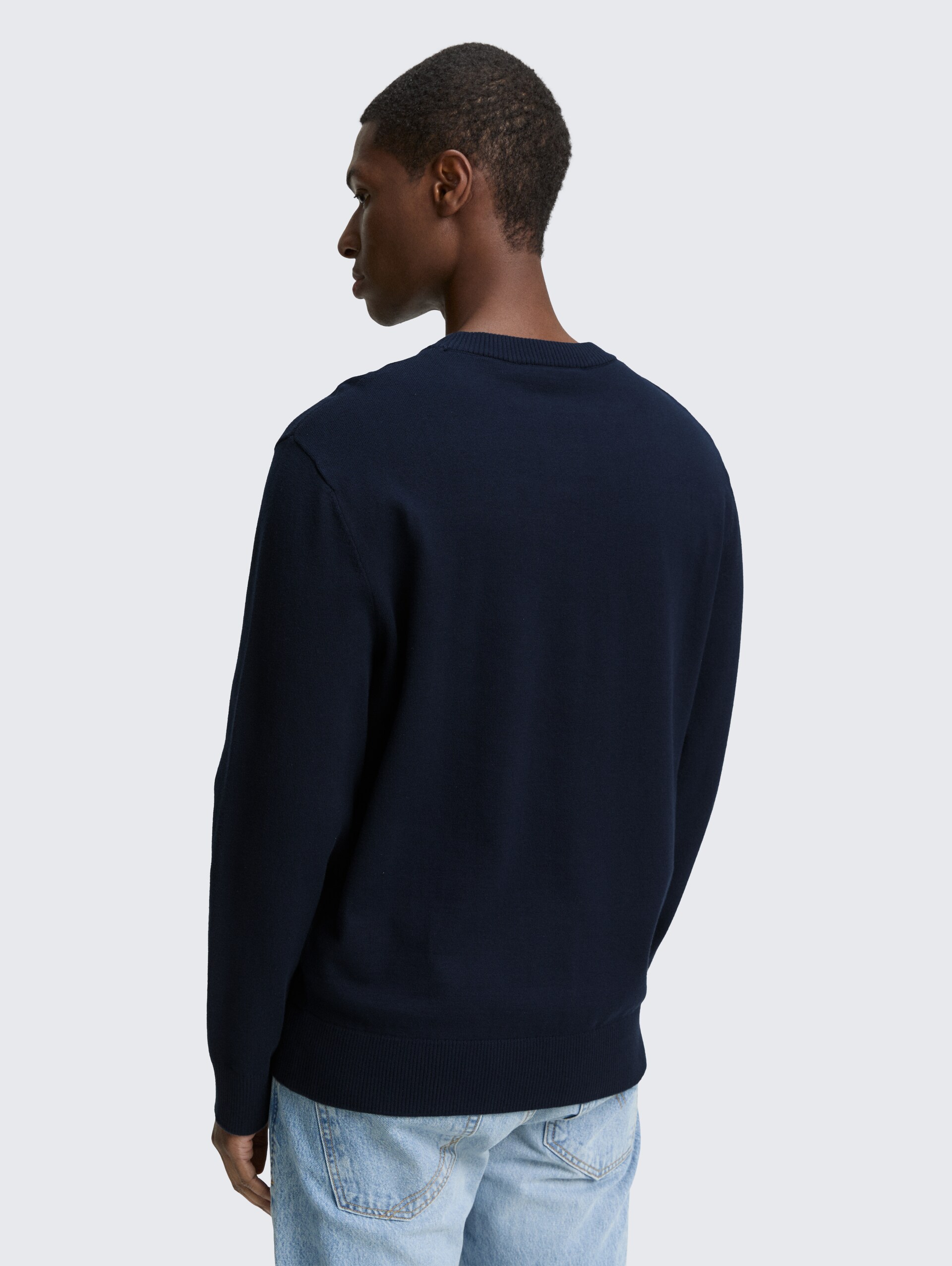 Basic Strickpullover aus Baumwolle - dark navy