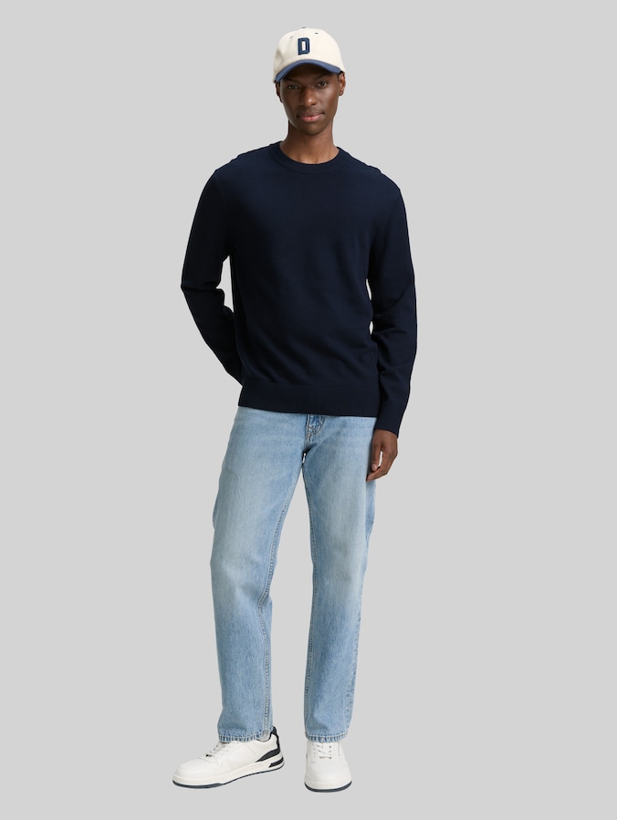 Basic Strickpullover aus Baumwolle von Denim Male, dark navy