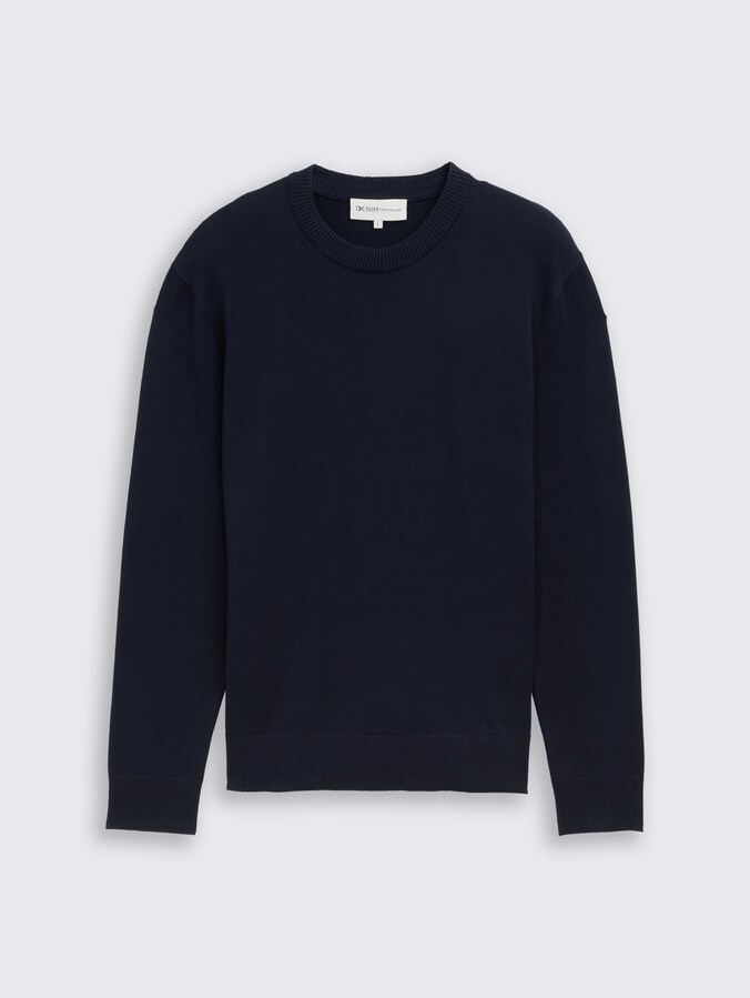 Basic knitted jumper in cotton by Denim Male, dark navy