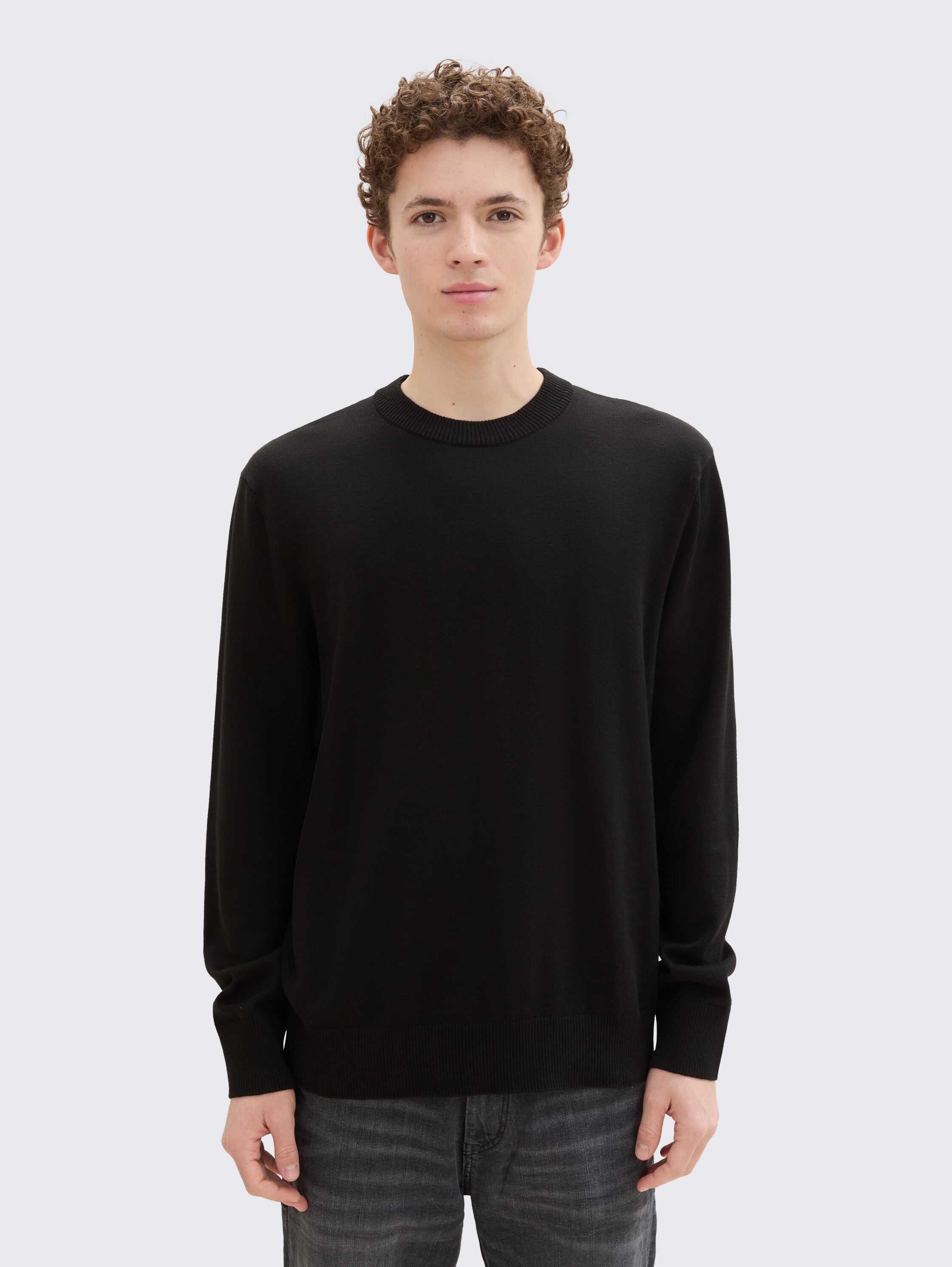 Basic gebreide trui van katoen - black - 