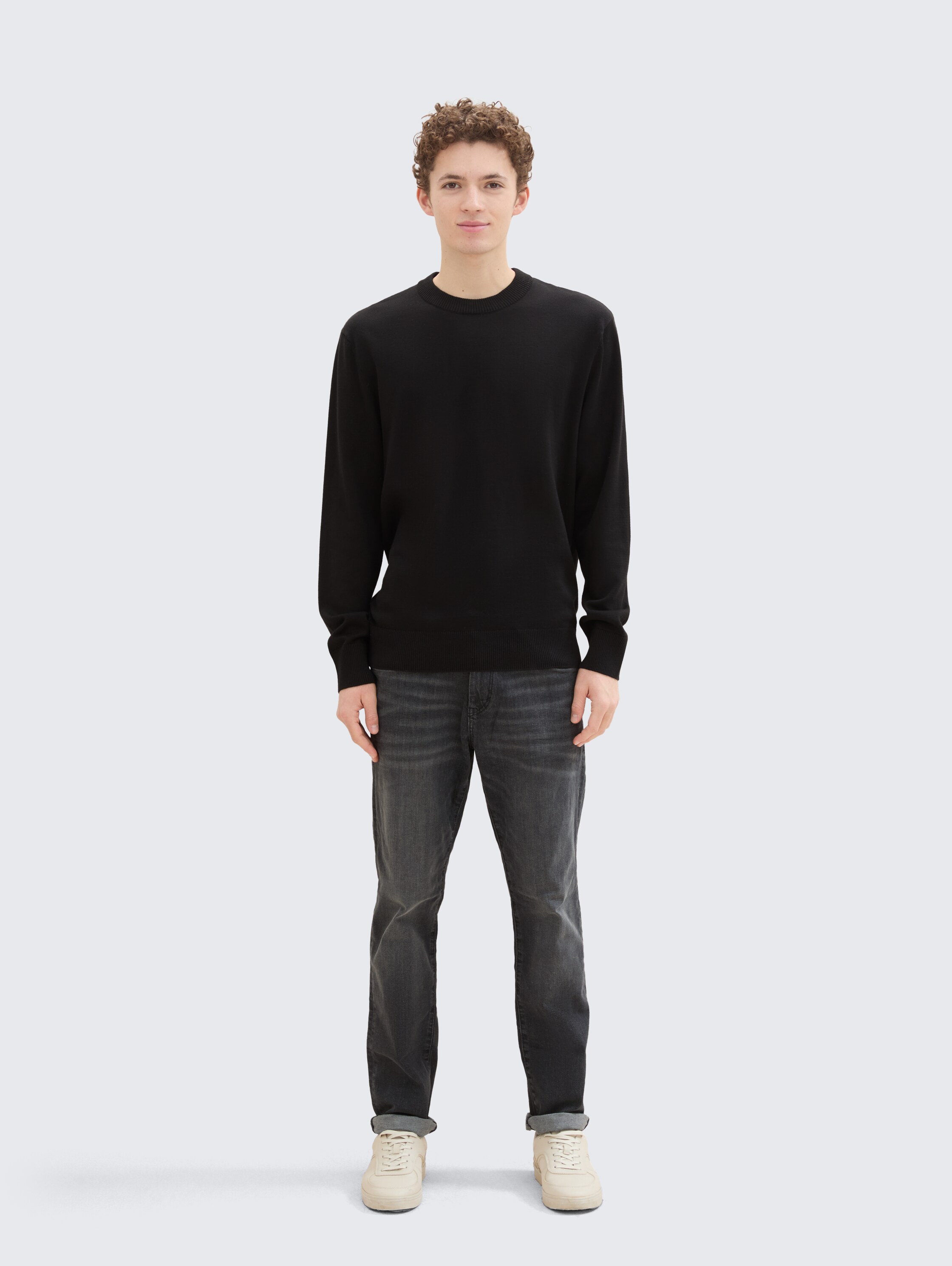 Basic gebreide trui van katoen - black - 