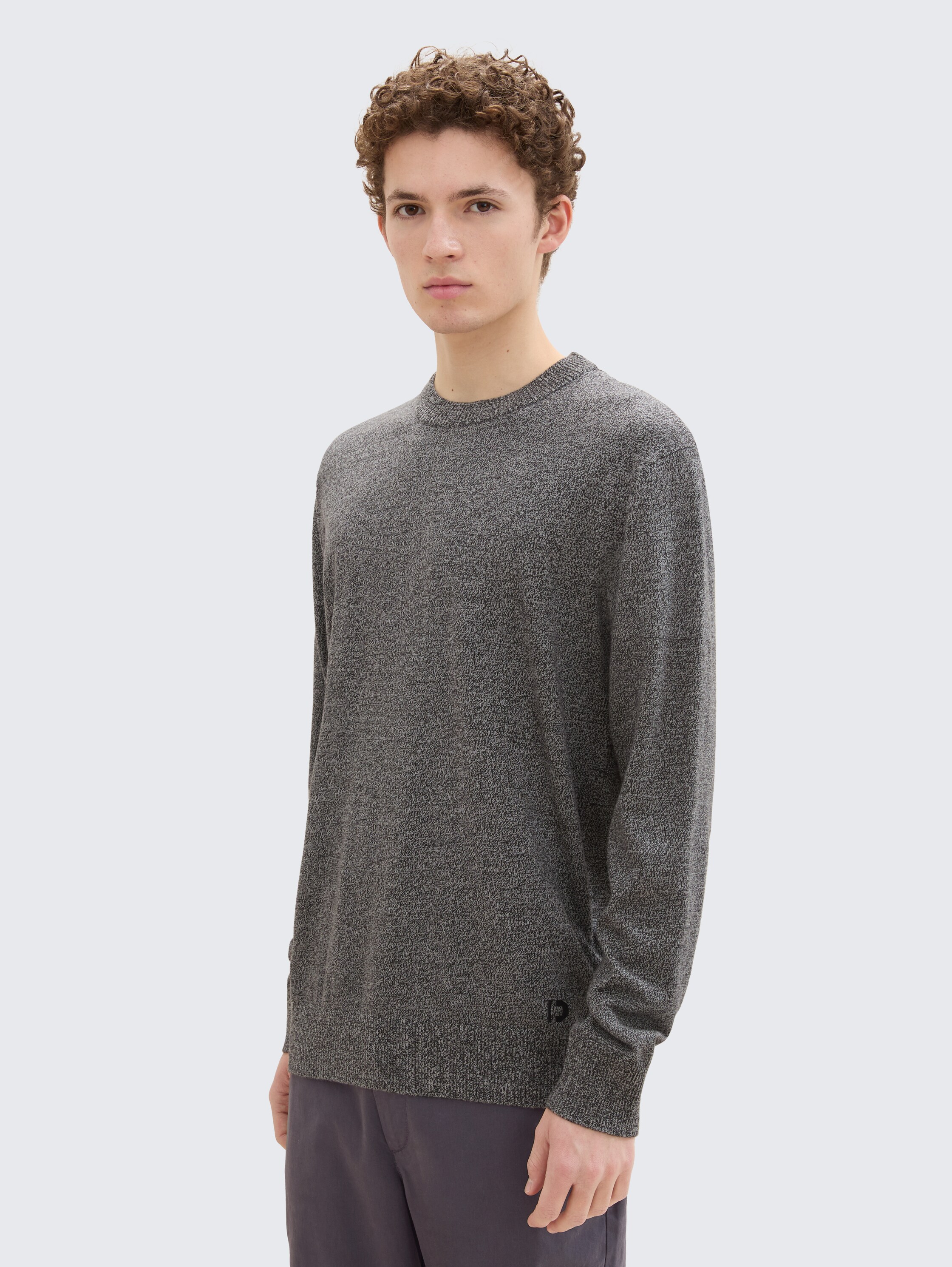 Basic gebreide trui van katoen - grey_tonal_mouline - 