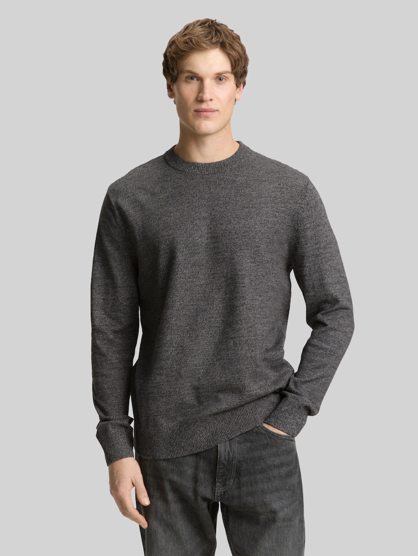 Basic katoenen gebreide trui door Denim Male, grey tonal mouline