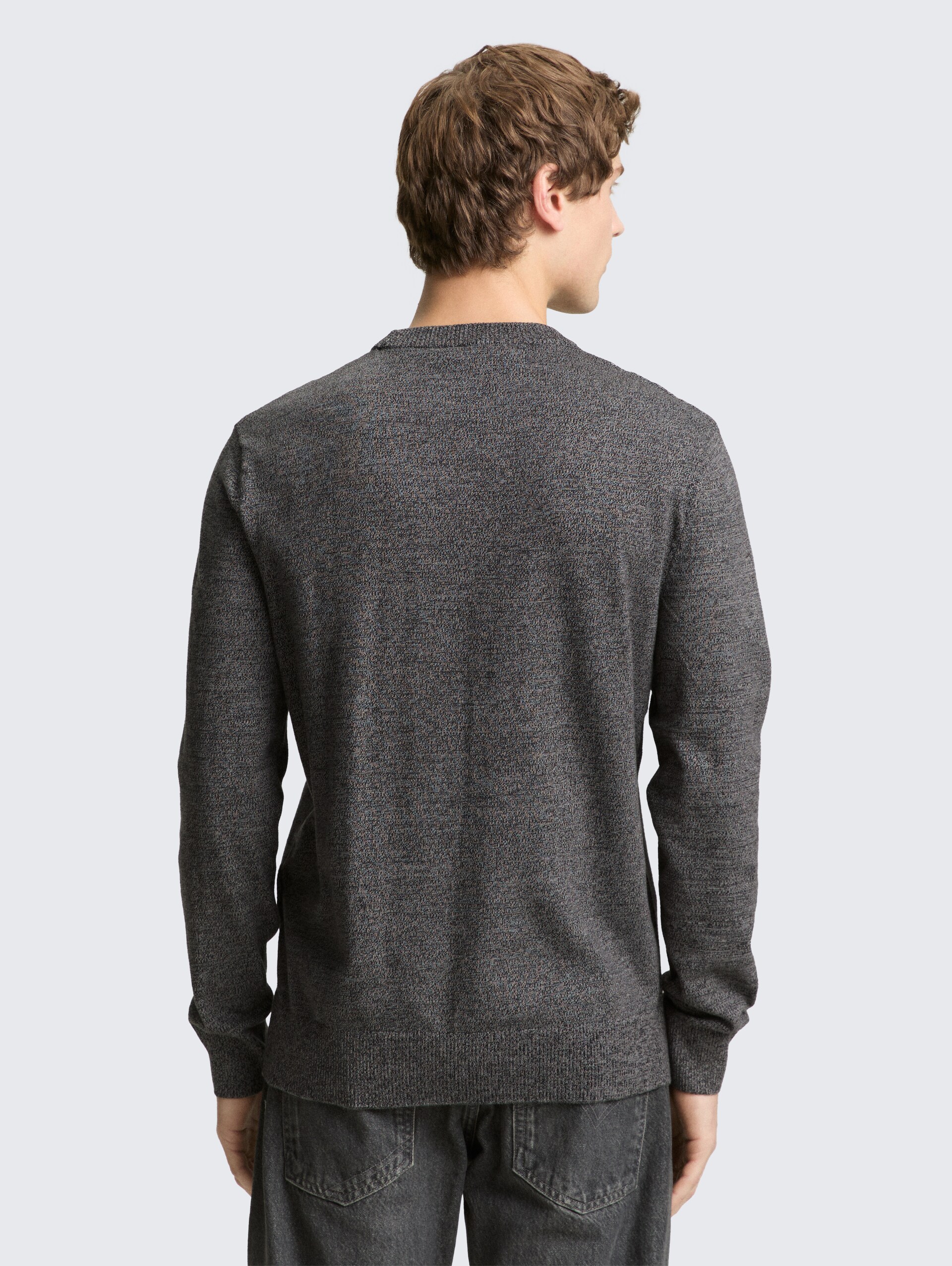 Basic Strickpullover aus Baumwolle - grey tonal mouline