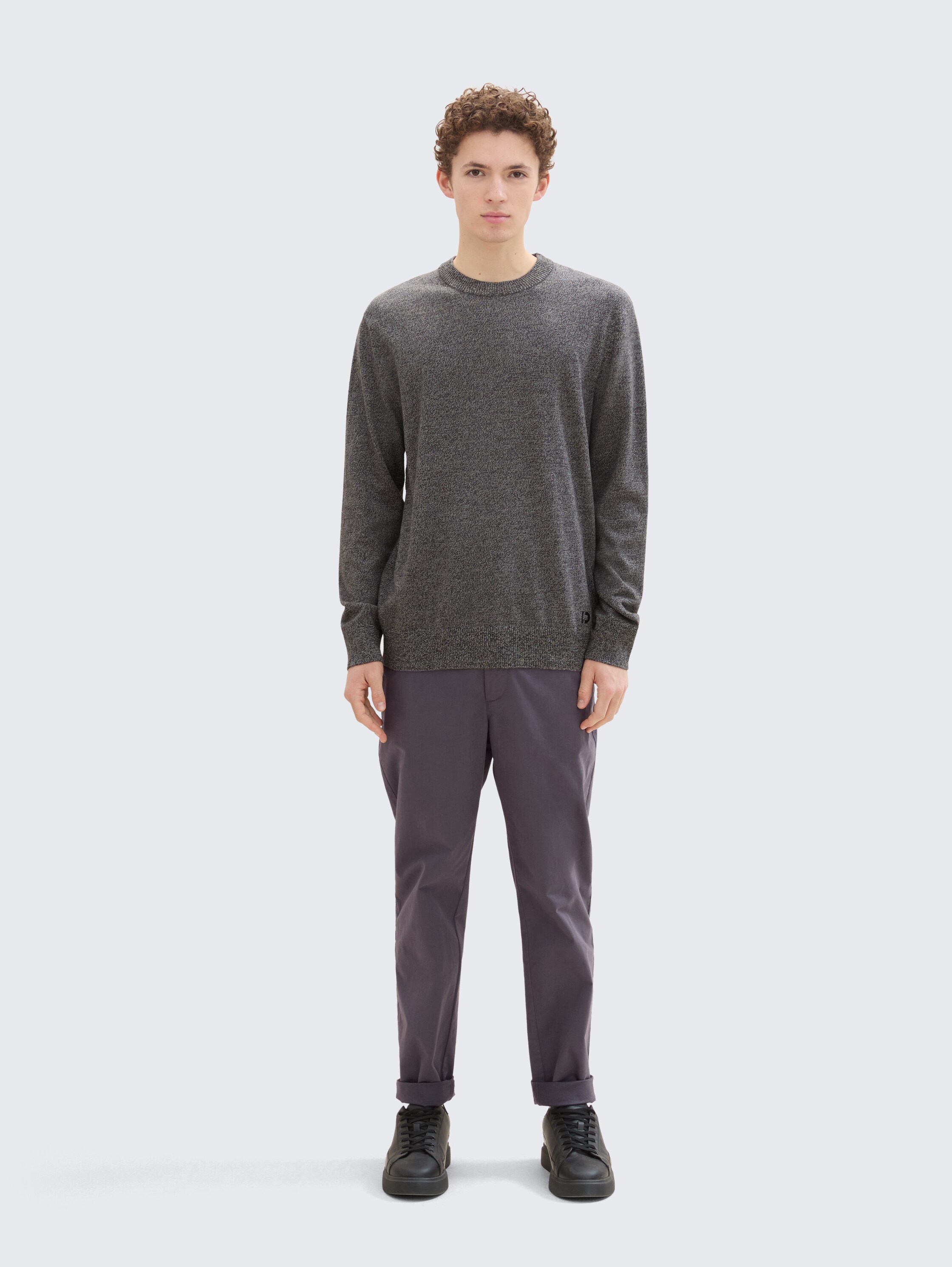 Basic gebreide trui van katoen - grey_tonal_mouline - 