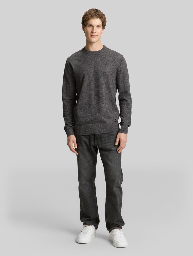 Basic cotton knitted jumper by Denim Male, grey tonal mouline