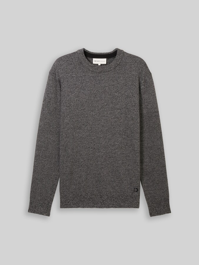 Basic Strickpullover aus Baumwolle von Denim Male, grey tonal mouline