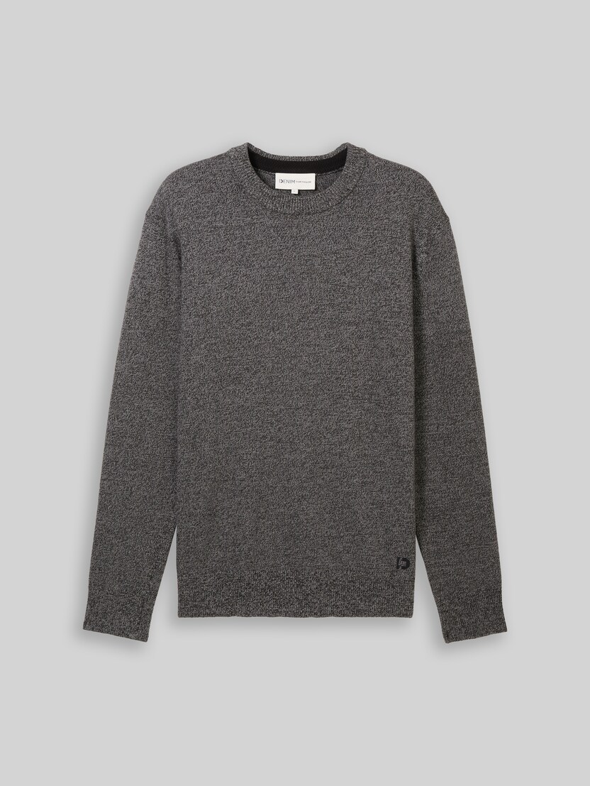 Basic katoenen gebreide trui door Denim Male, grey tonal mouline