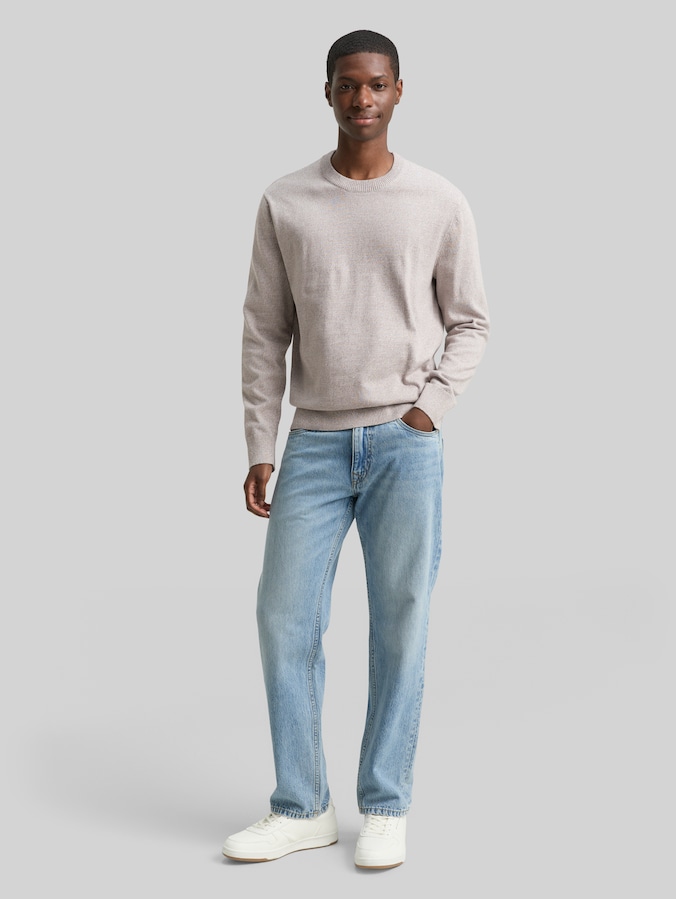 Basic Strickpullover aus Baumwolle von Denim Male, greyish brown white mouline