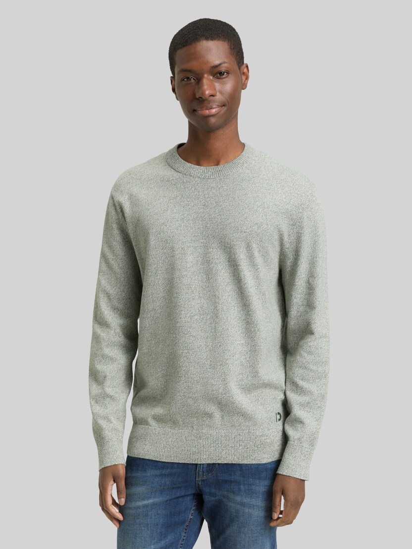 Basic katoenen gebreide trui door Denim Male, olive white mouline