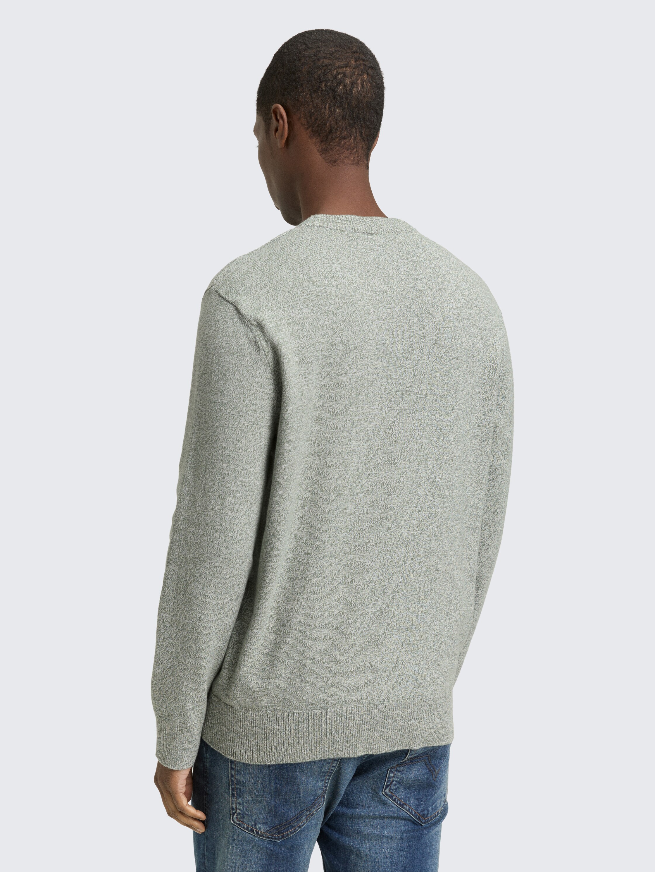 Basic Strickpullover aus Baumwolle - olive_white_mouline - 