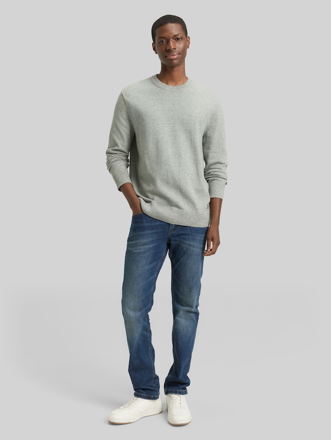 Basic Strickpullover aus Baumwolle von Denim Male, olive white mouline