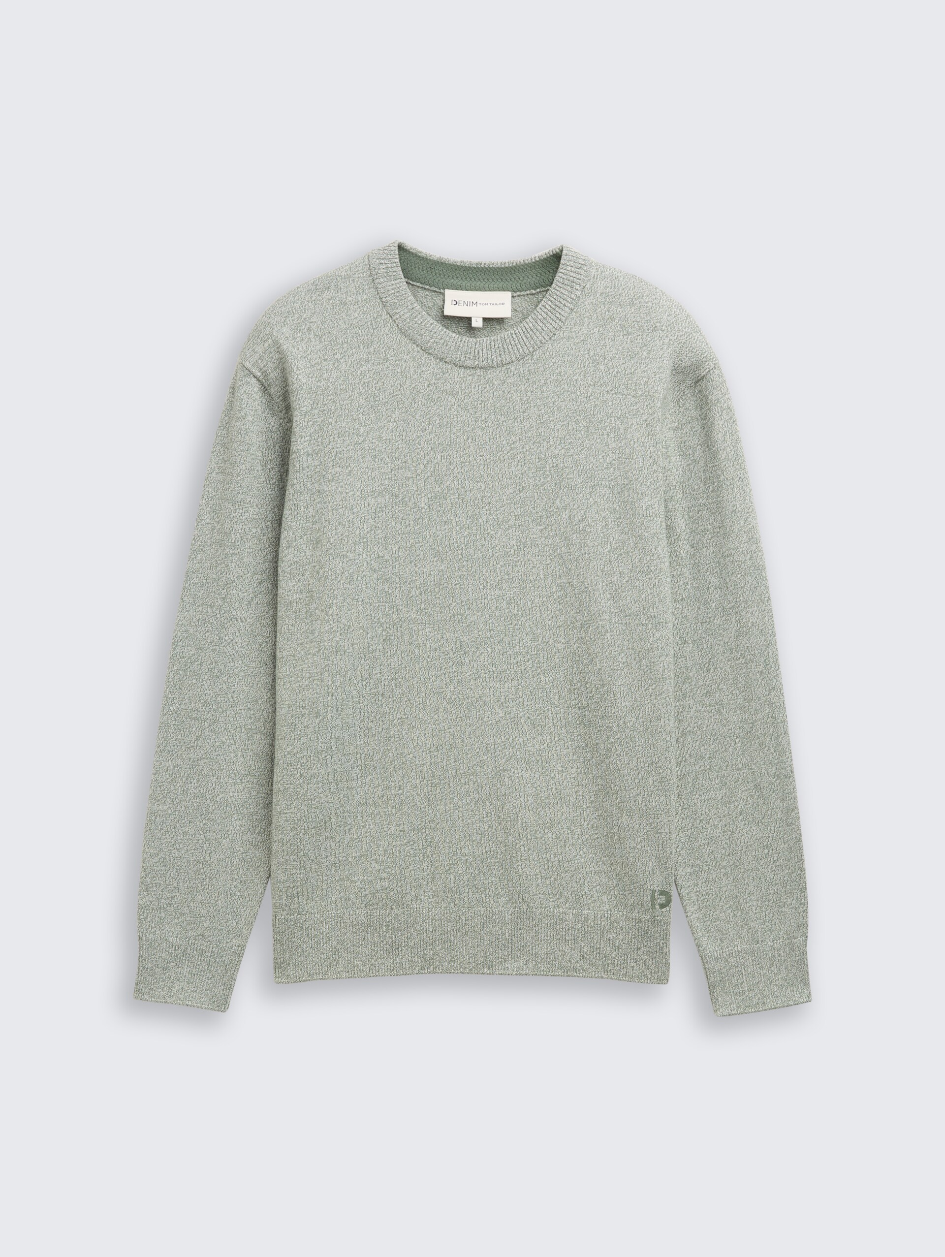 Basic Strickpullover aus Baumwolle - olive white mouline