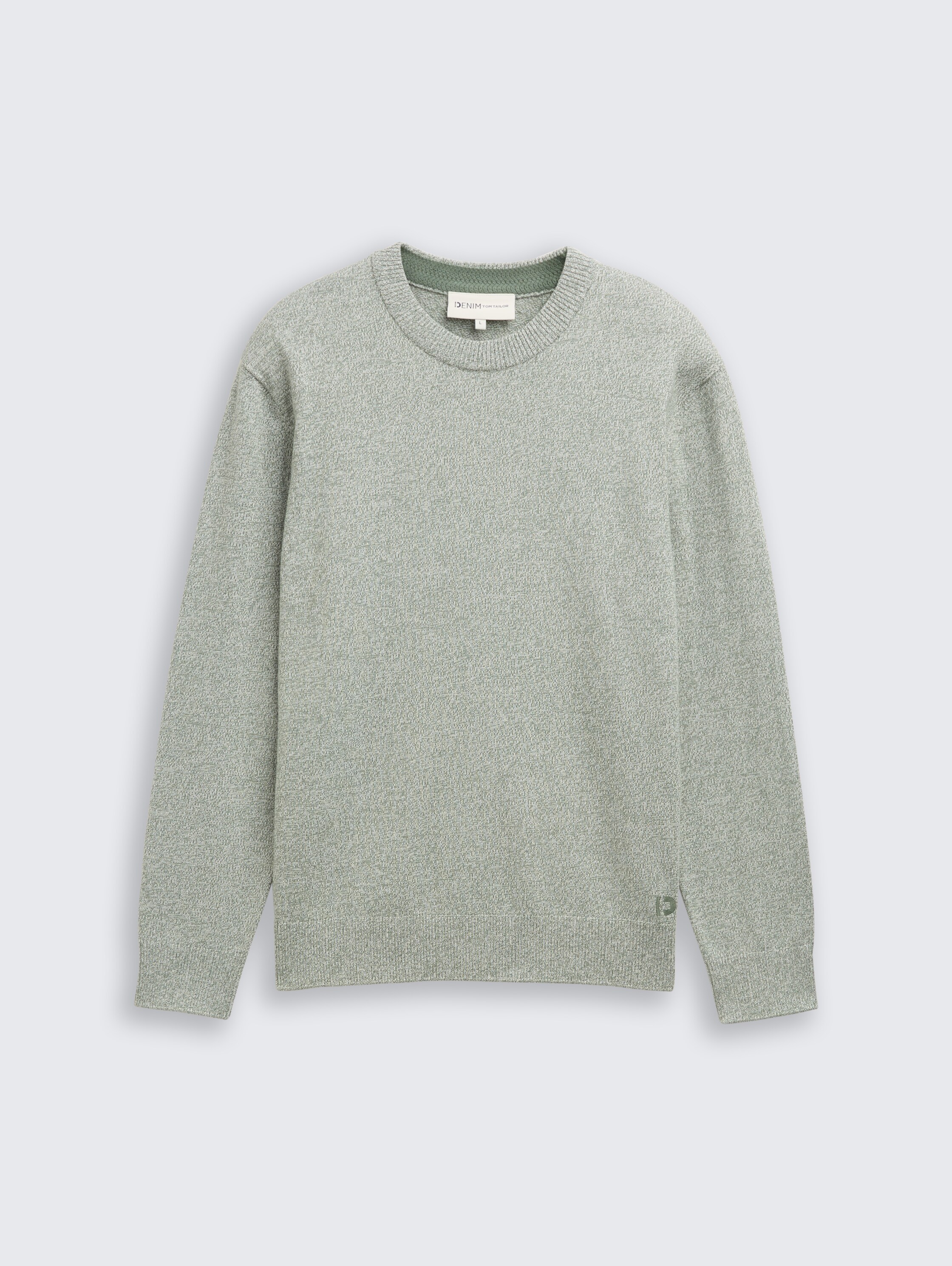 Basic Strickpullover aus Baumwolle - olive_white_mouline - 