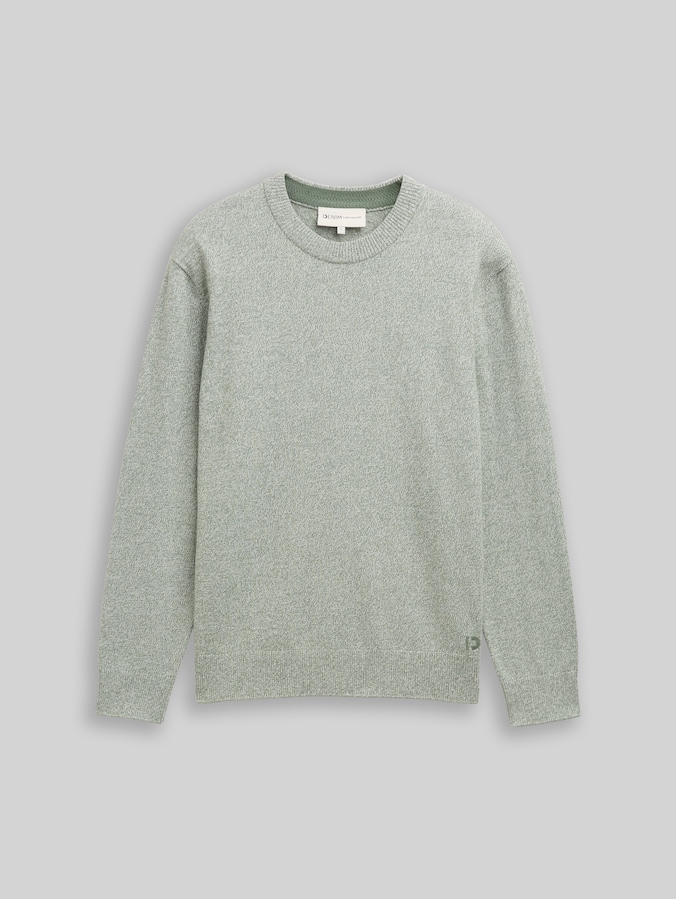 Basic Strickpullover aus Baumwolle von Denim Male, olive white mouline