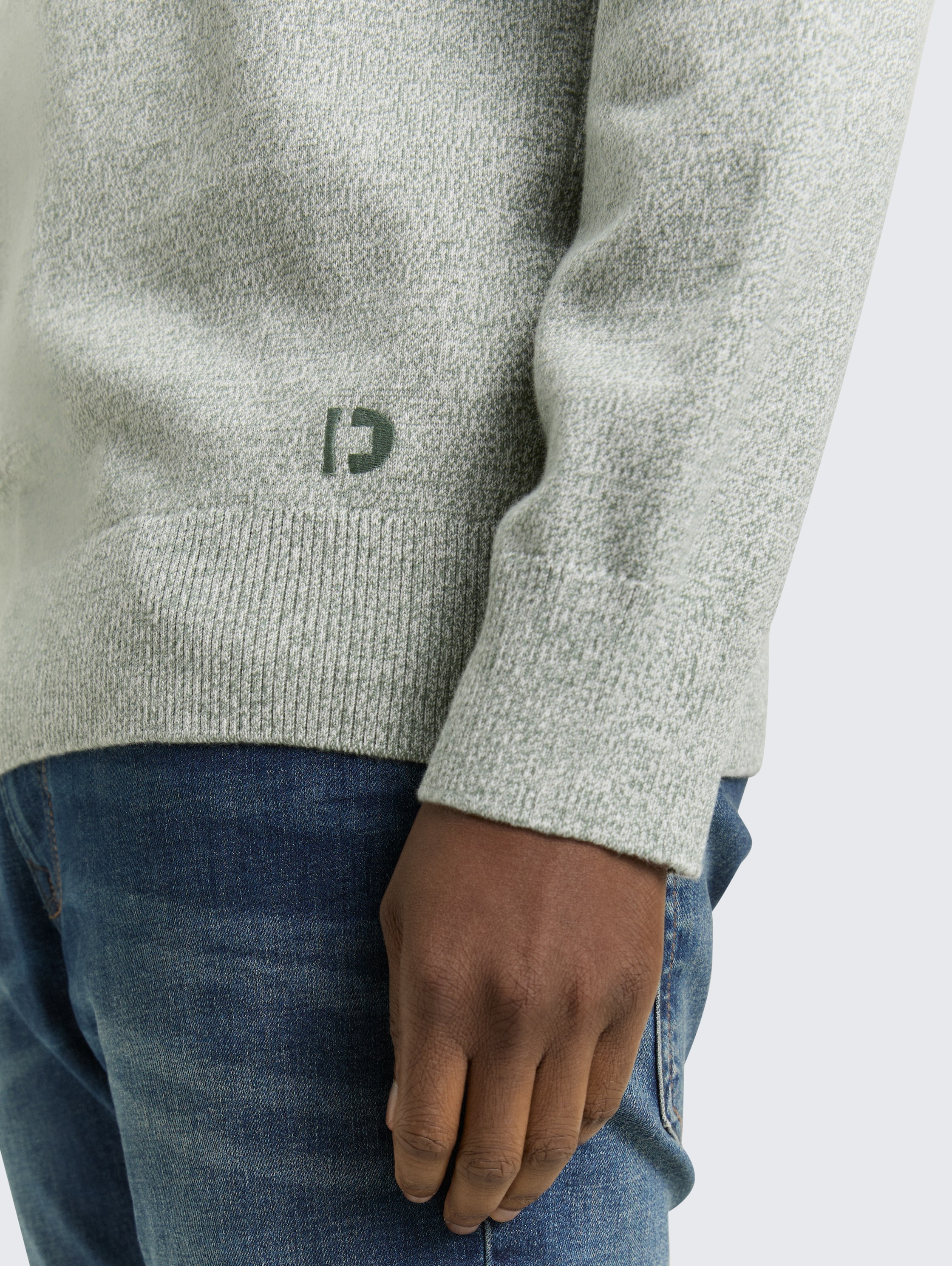 Basic Strickpullover aus Baumwolle - olive_white_mouline - 