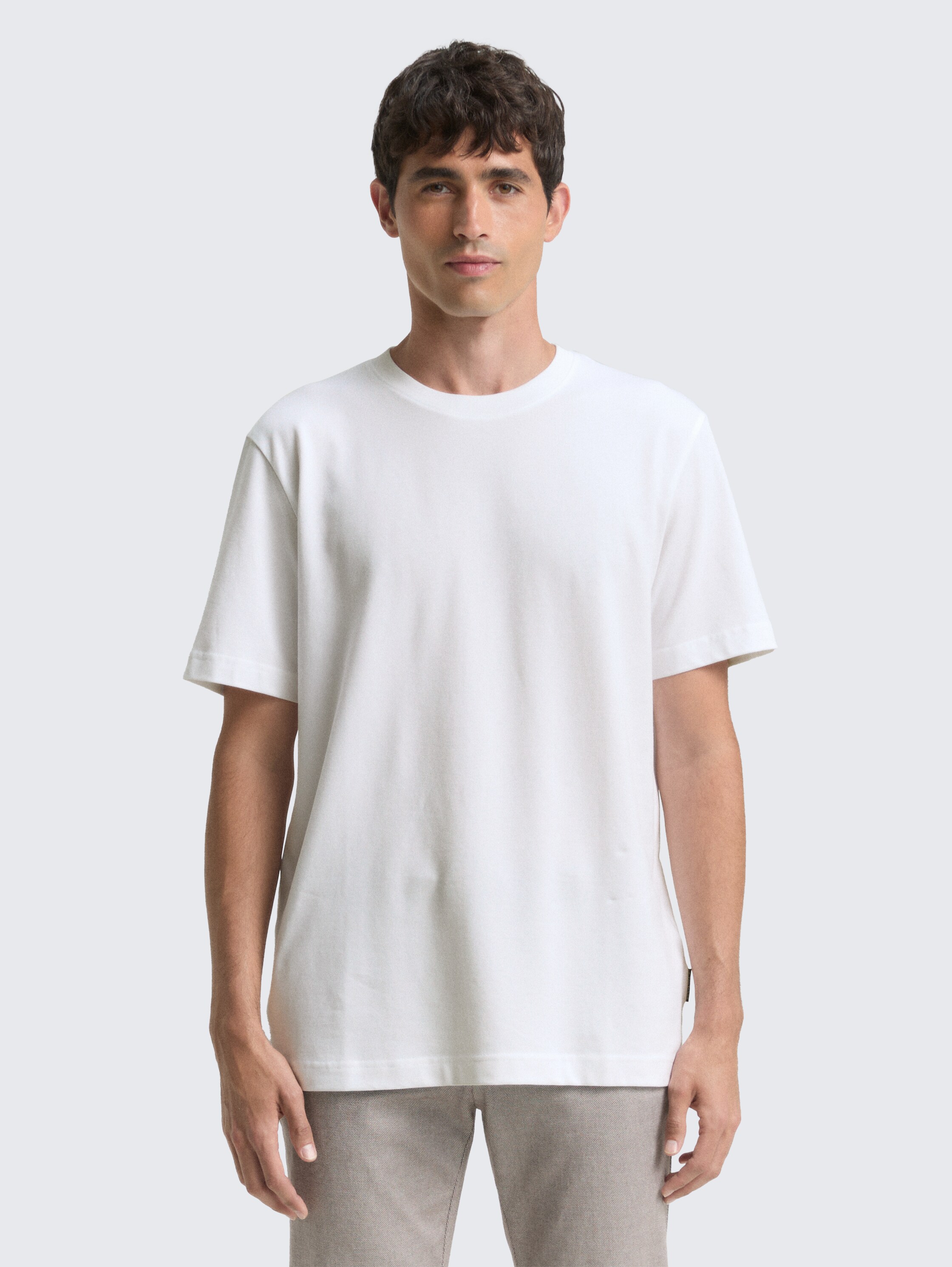 T-shirt met piqué structuur - white - 
