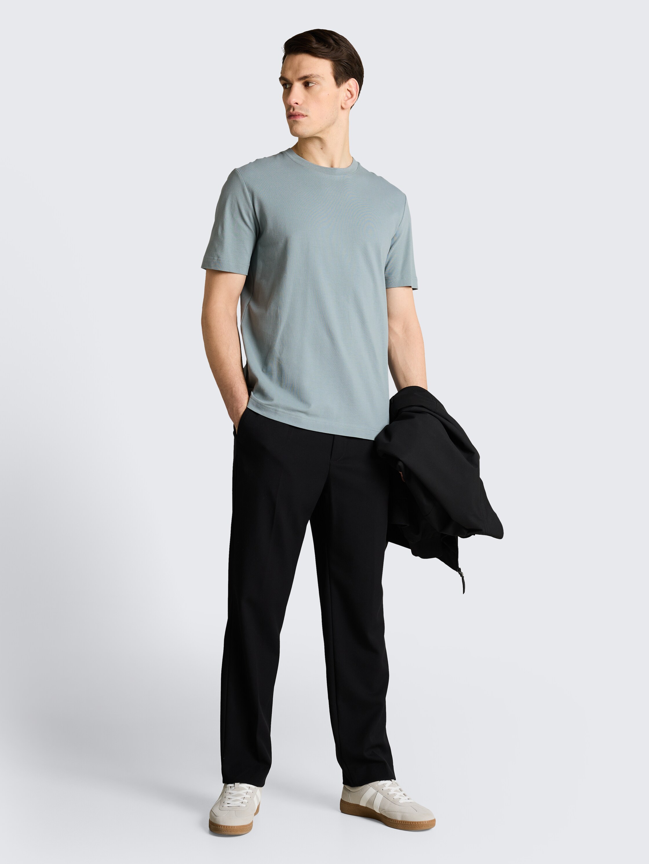 Piqué T-shirt with stretch - grey_mint - 