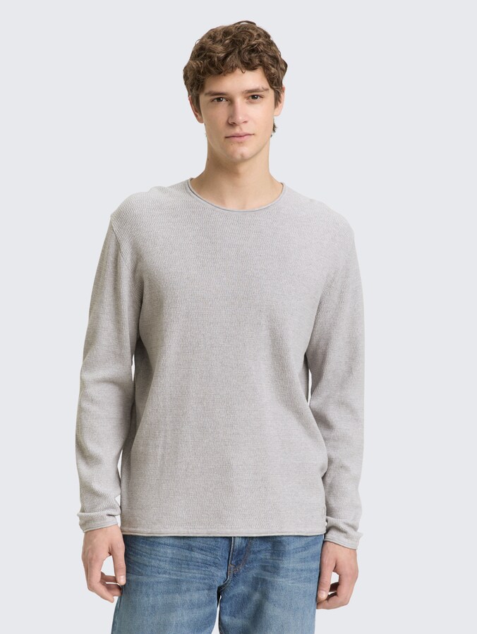 Cotton knitted jumper by Denim Male, Light Stone Grey Melange