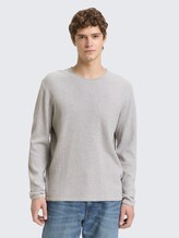 Strickpullover aus Baumwolle - Light Stone Grey Melange - Ausschnitt Model-Vorderansicht