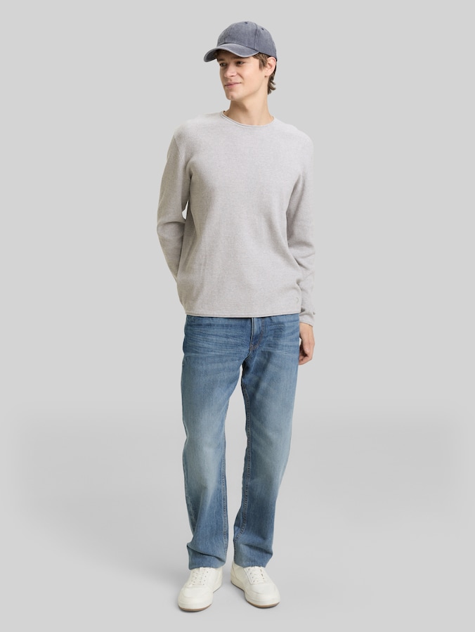Strickpullover aus Baumwolle von Denim Male, Light Stone Grey Melange
