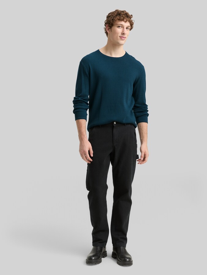 Gebreide trui van katoen door Denim Male, deep pond green