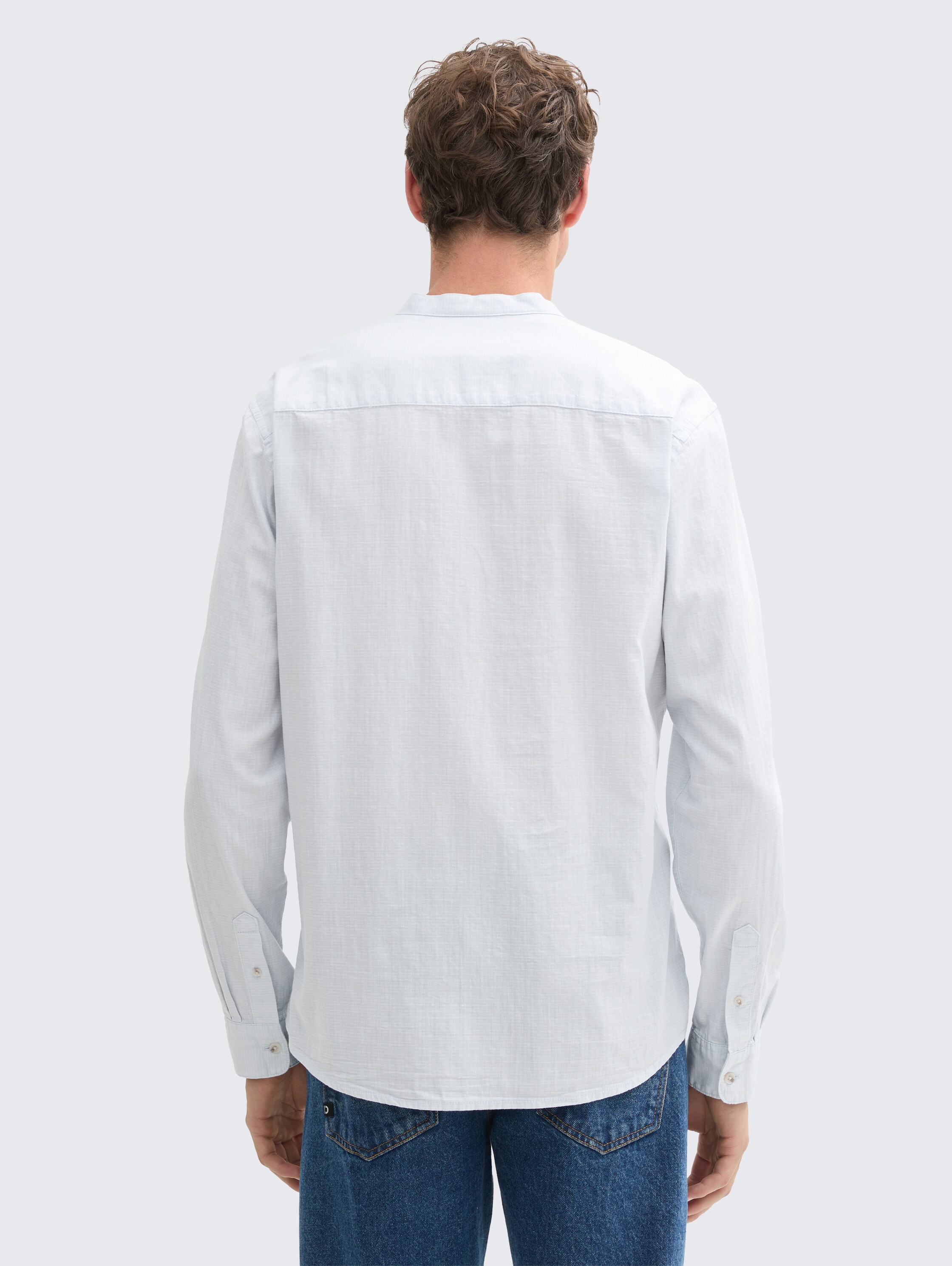 Basic Fit overhemd met opstaande kraag - light_herringbone_structure - 
