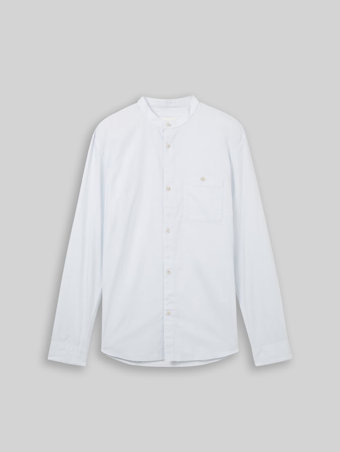 Basic fit overhemd met opstaande kraag door Denim Male, light herringbone structure