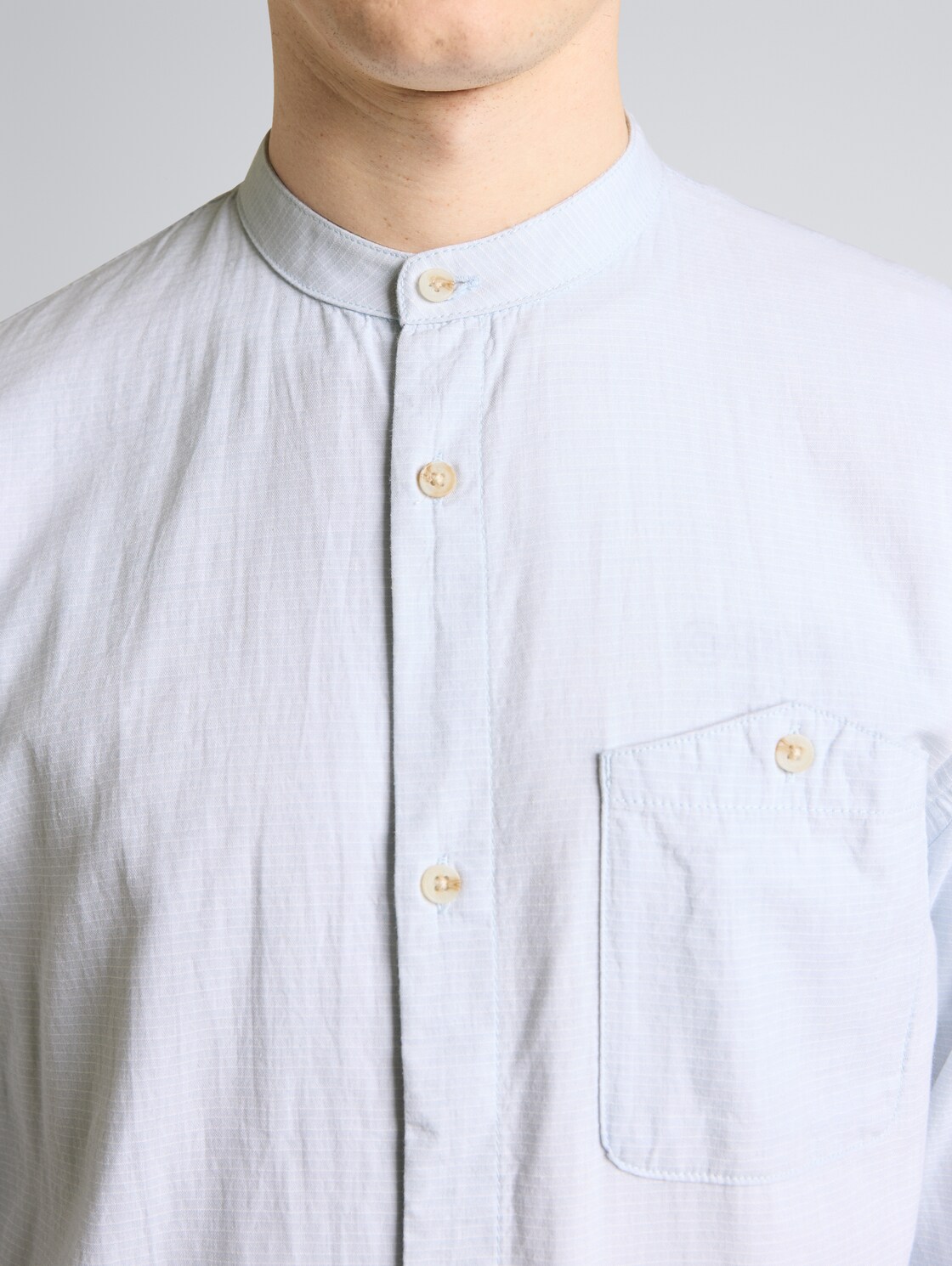 Basic Fit Hemd mit Stehkragen - light herringbone structure - Detail-Model-Ansicht