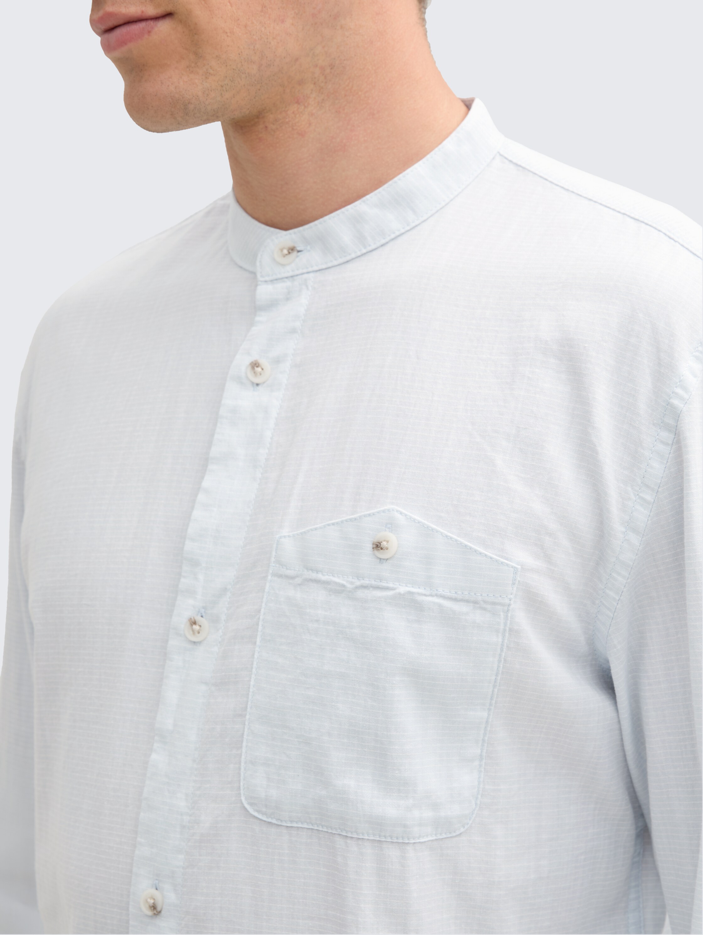 Basic Fit overhemd met opstaande kraag - light_herringbone_structure - 