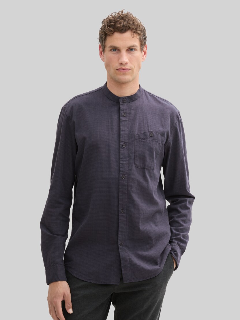 Basic Fit Hemd mit Stehkragen von Denim Male, navy herringbone structure