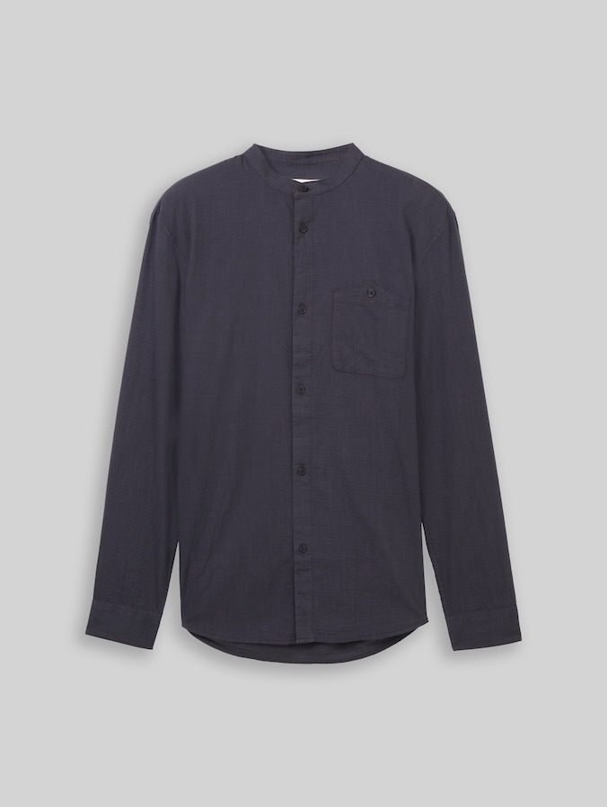 Basic Fit Hemd mit Stehkragen von Denim Male, navy herringbone structure