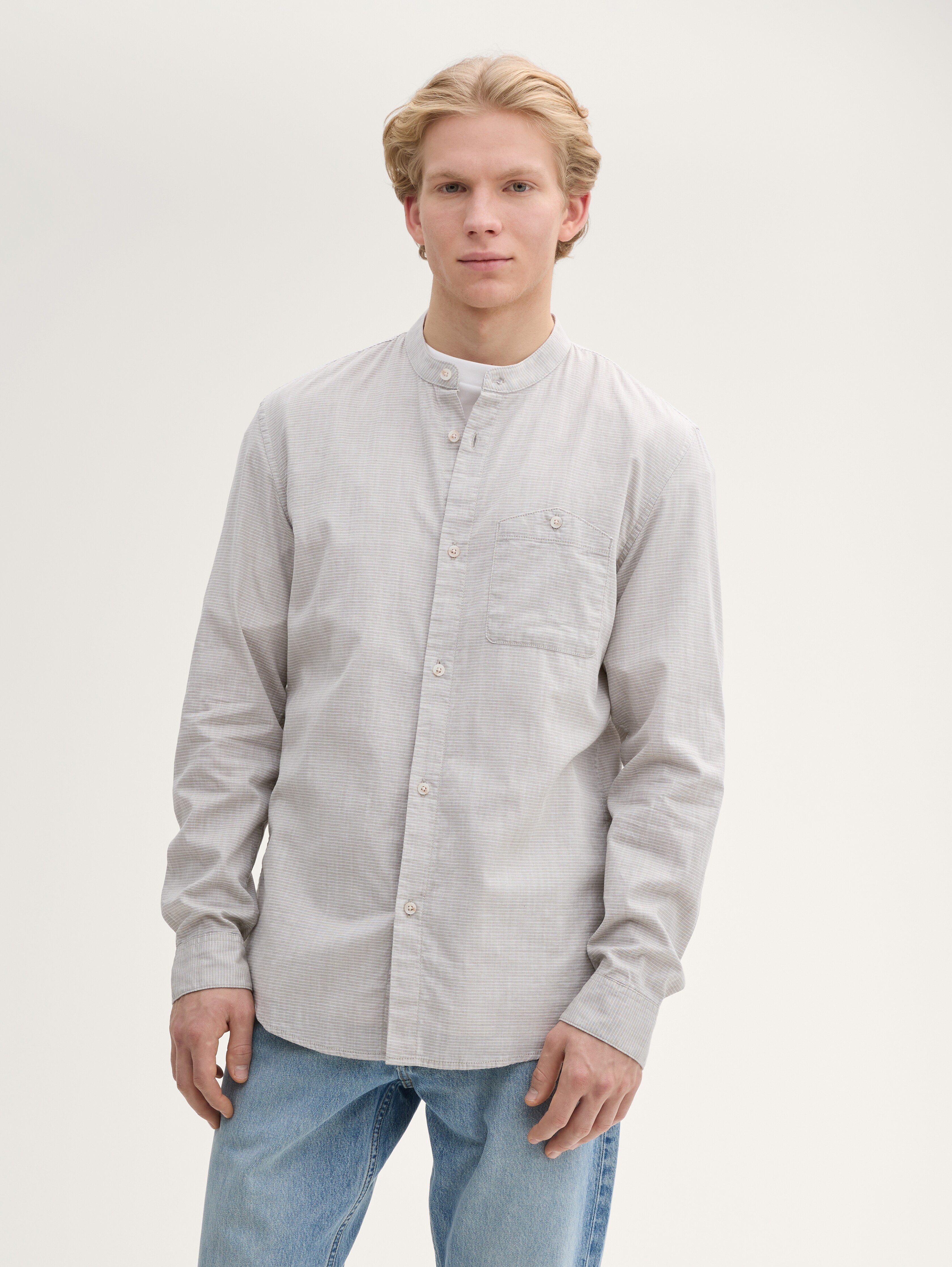 Basic Fit Hemd mit Stehkragen von Denim Male, tree green grid design