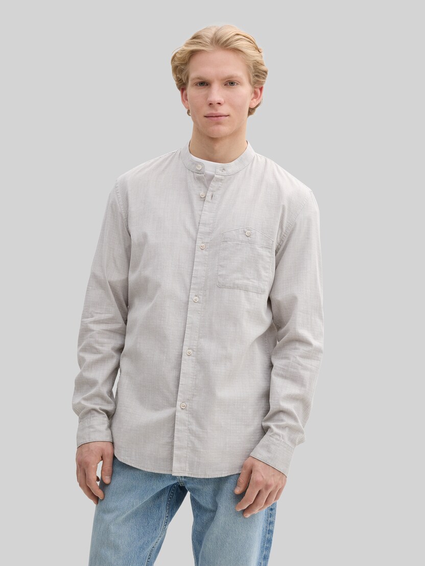 Basic Fit Hemd mit Stehkragen von Denim Male, tree green grid design