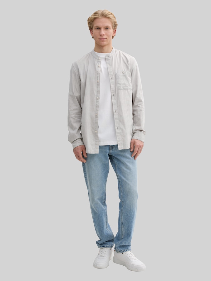 Basic Fit Hemd mit Stehkragen von Denim Male, tree green grid design