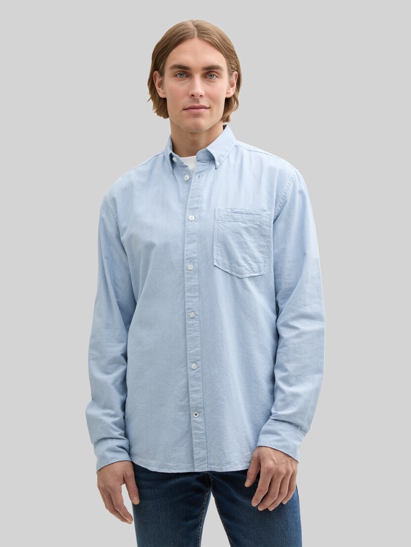 Regular Fit Hemd mit Brusttasche von Men, light blue chambray