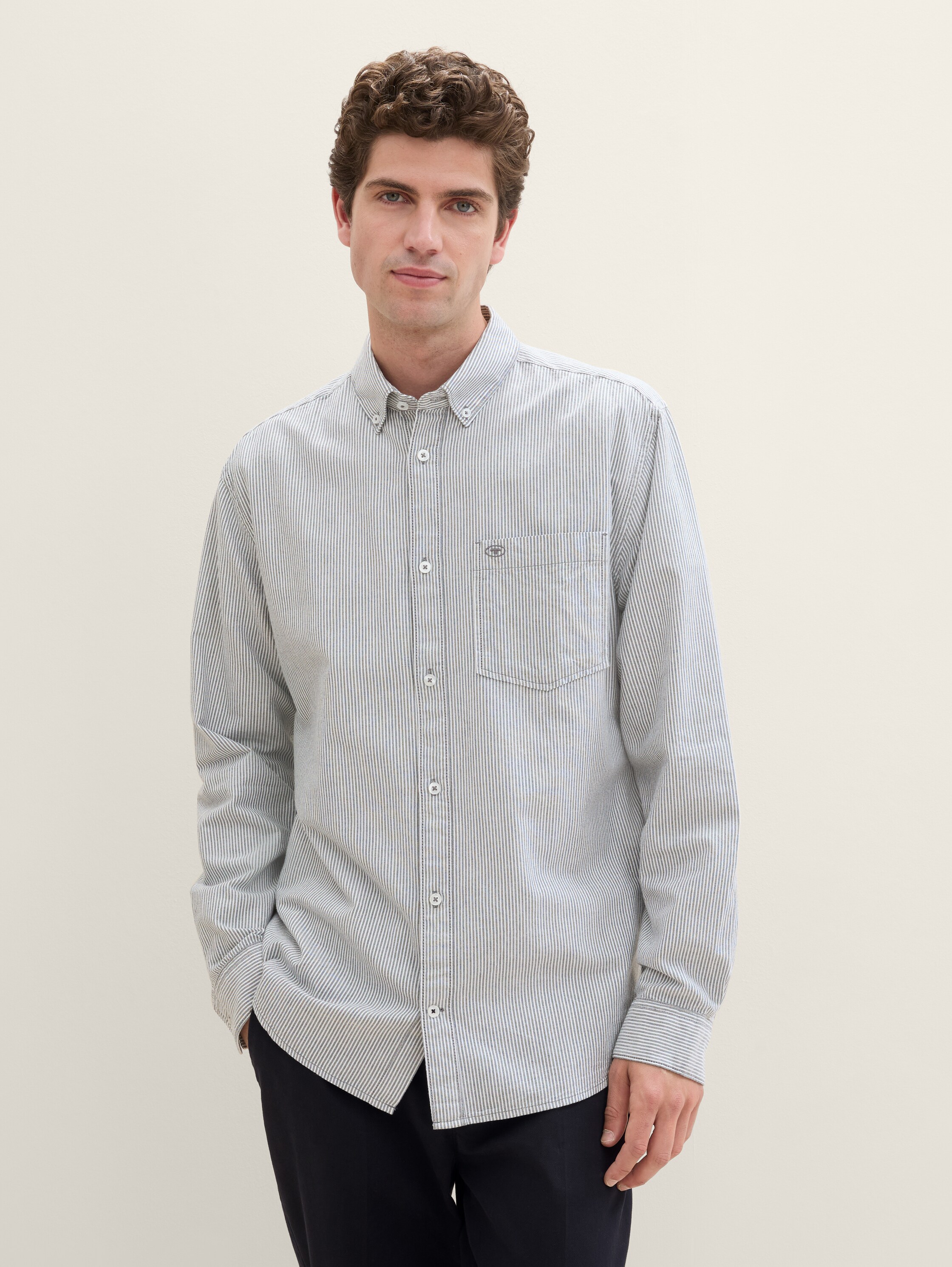 Regular fit overhemd met borstzak - white_navy_stripe - 