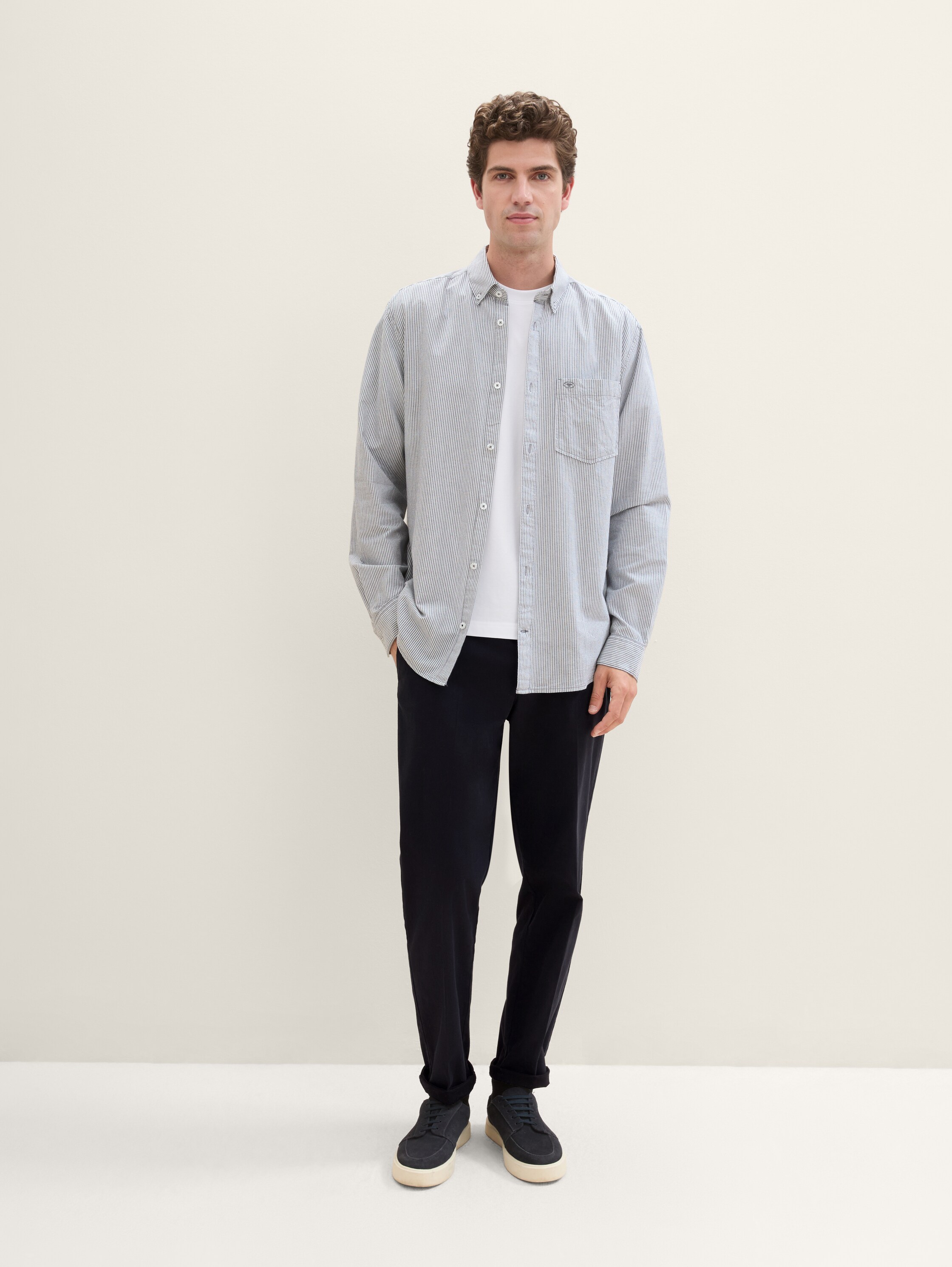 Regular fit overhemd met borstzak - white_navy_stripe - 