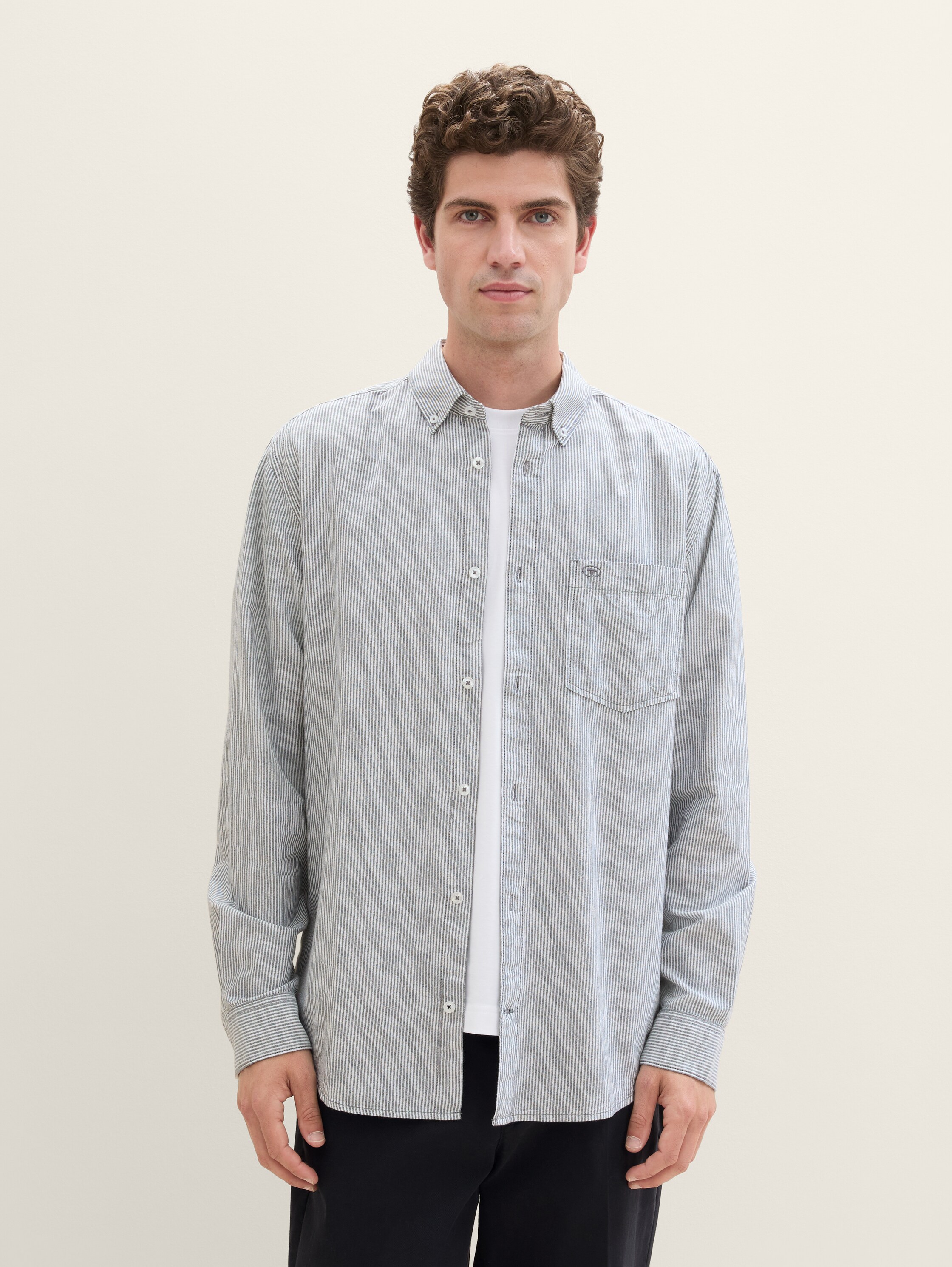 Regular fit overhemd met borstzak - white_navy_stripe - 