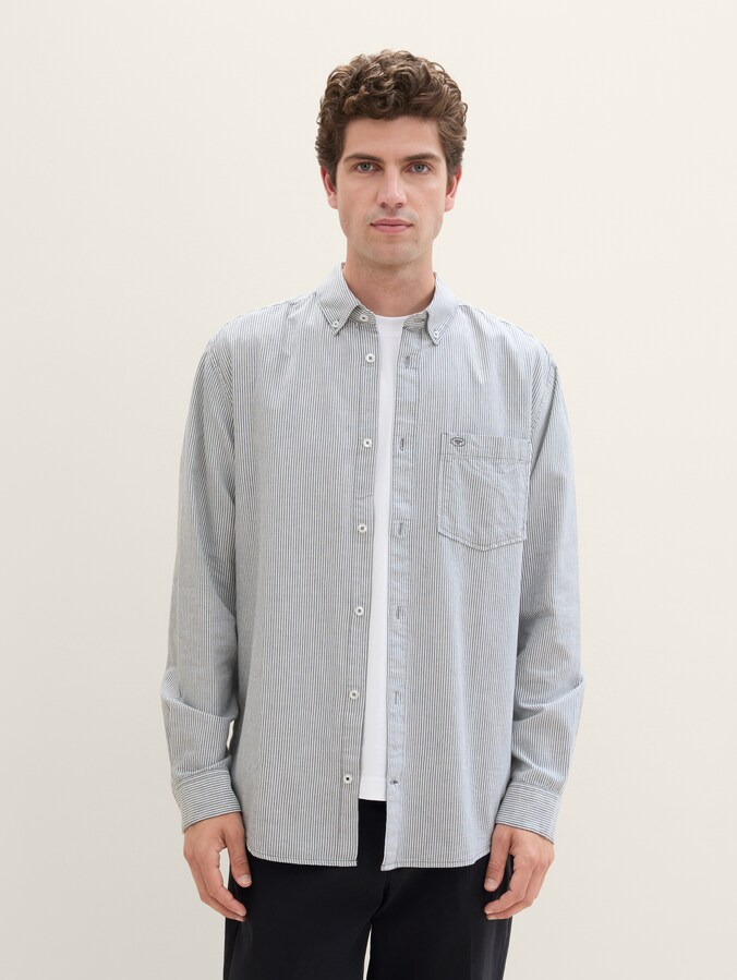 Regular Fit Hemd mit Brusttasche von Men, white navy stripe