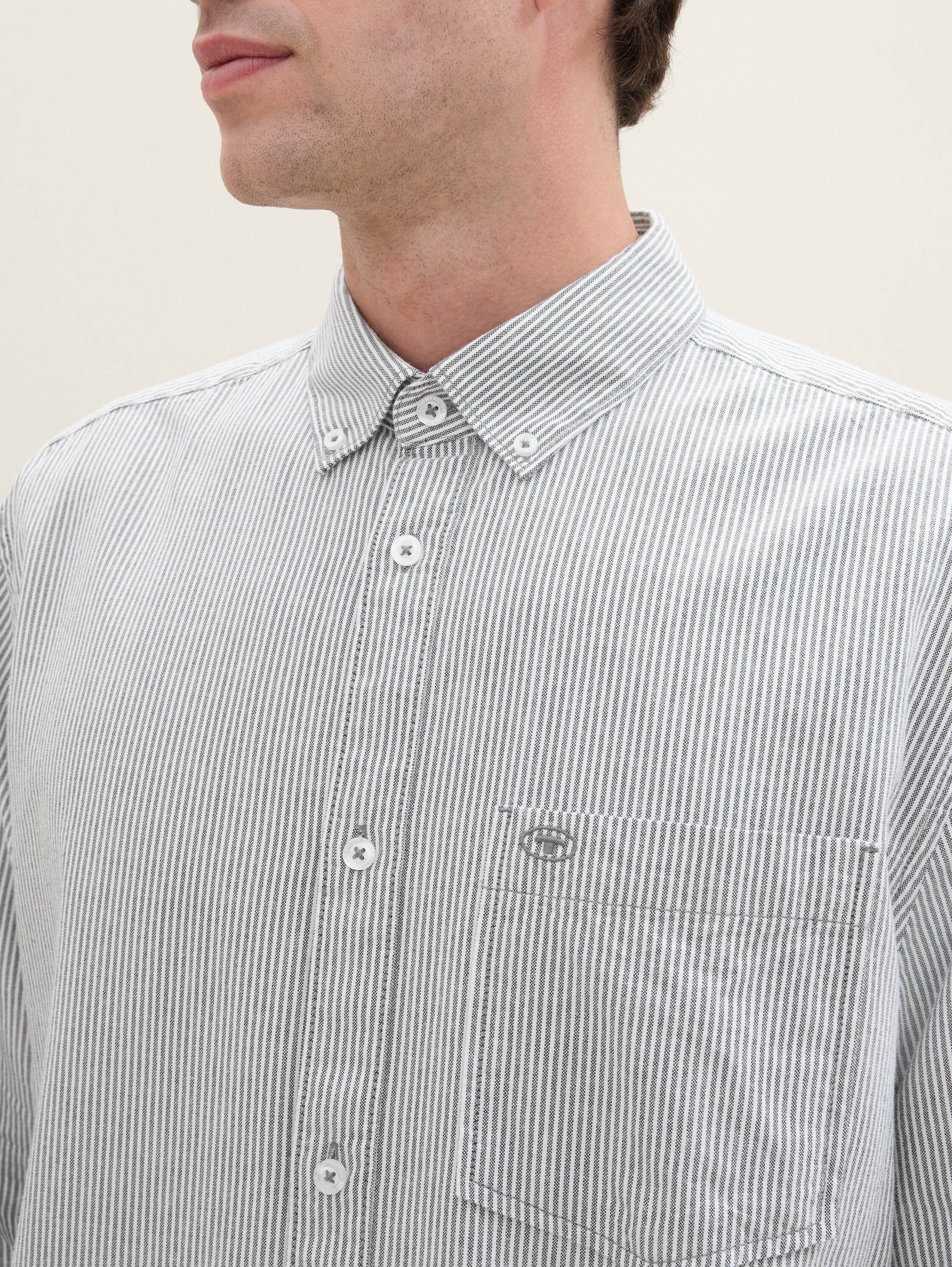 Regular fit overhemd met borstzak - white_navy_stripe - 