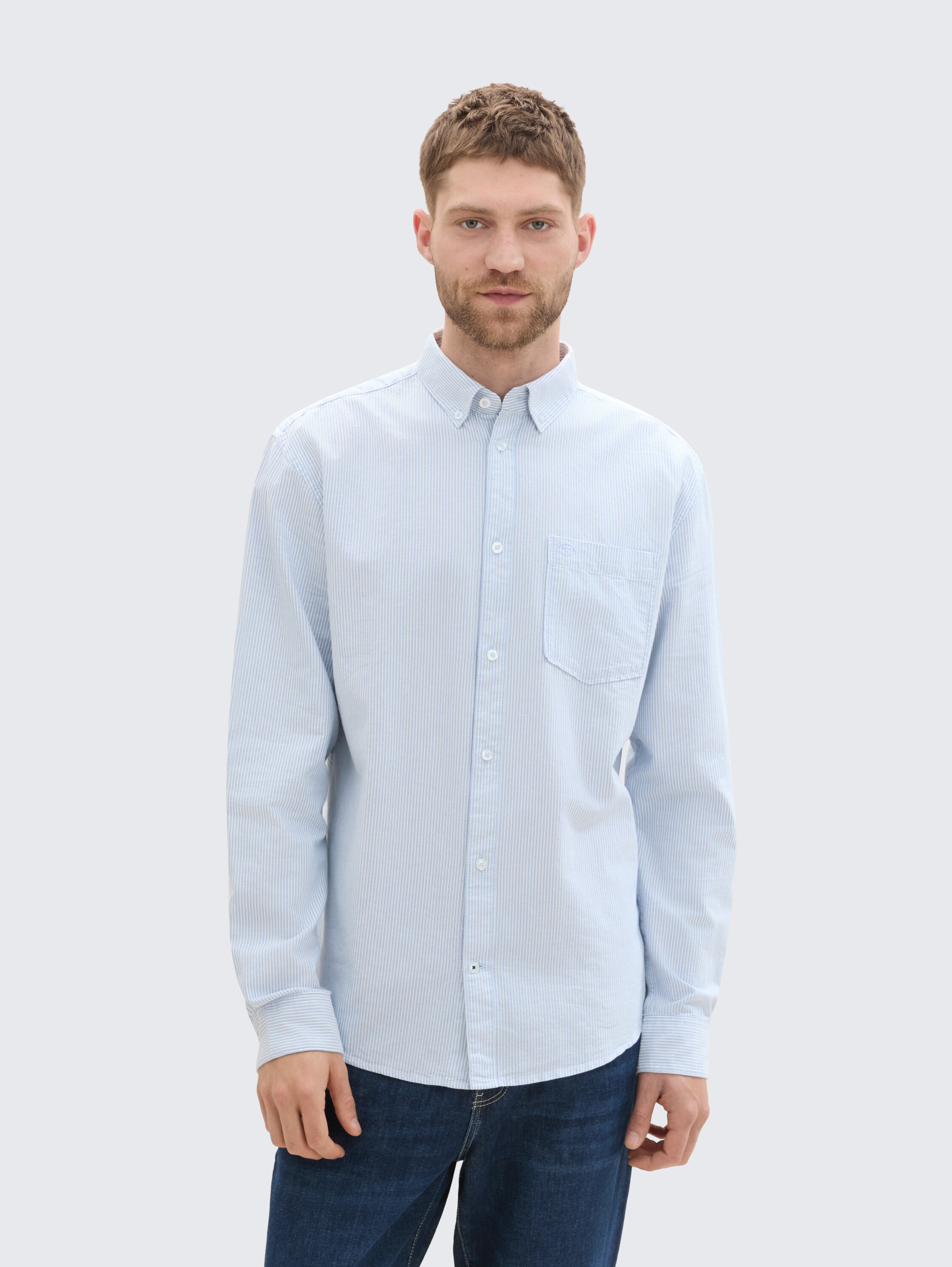 Regular fit overhemd met borstzak - white_light_blue_stripe - 