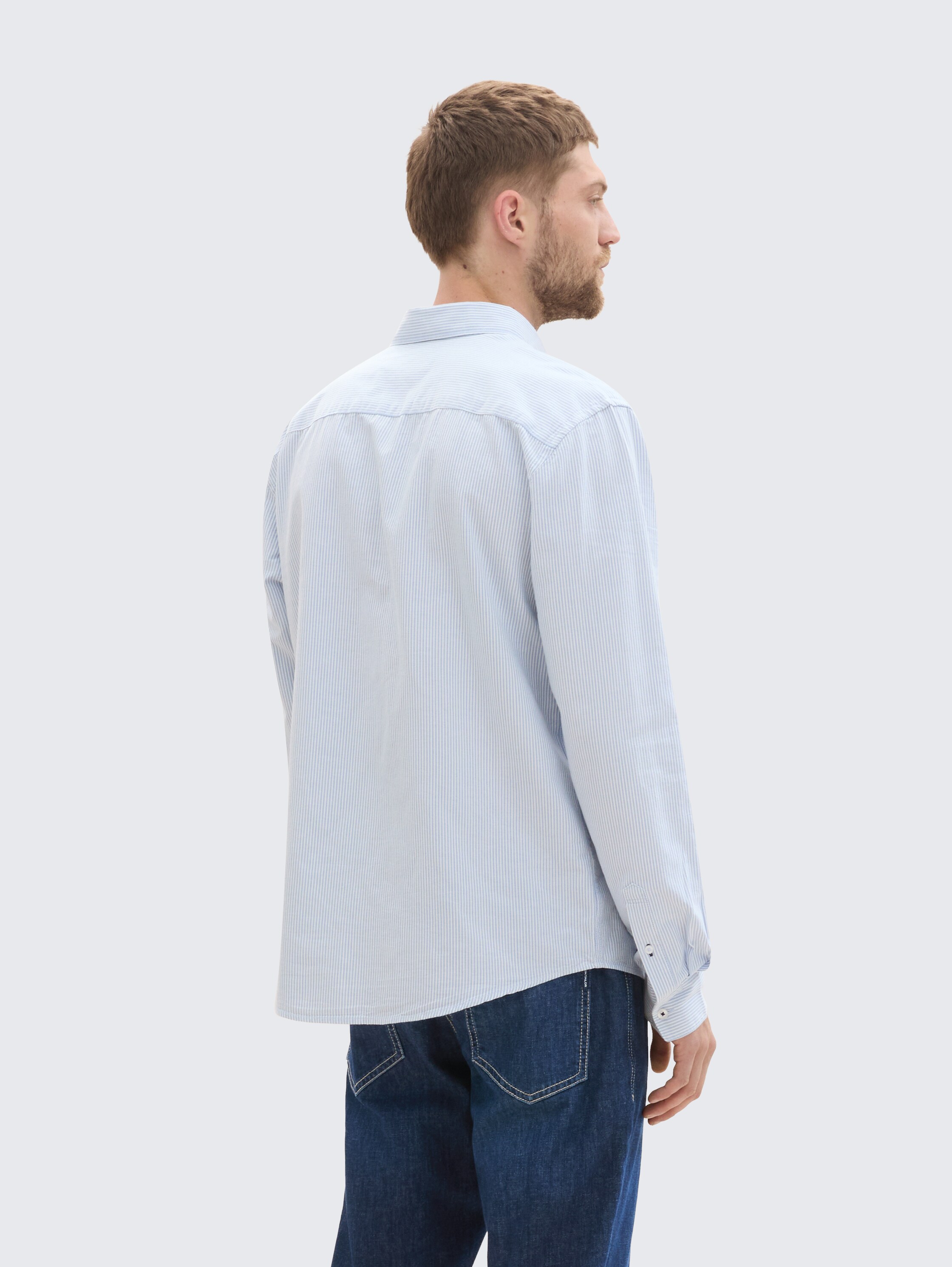Regular fit overhemd met borstzak - white_light_blue_stripe - 