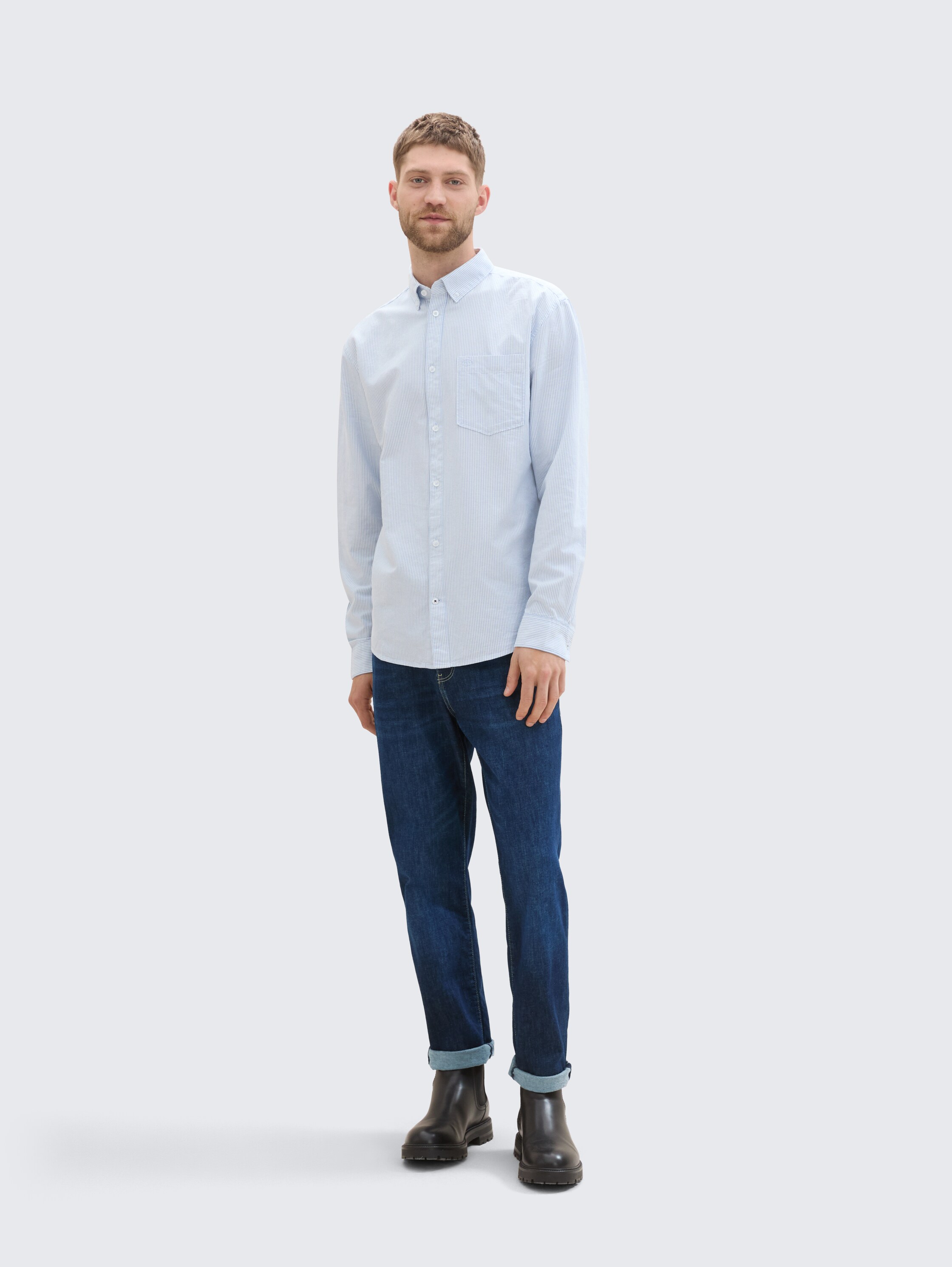 Regular fit overhemd met borstzak - white_light_blue_stripe - 