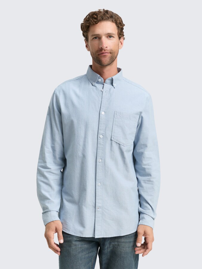 Regular fit overhemd met borstzak door Men, light blue white chambray