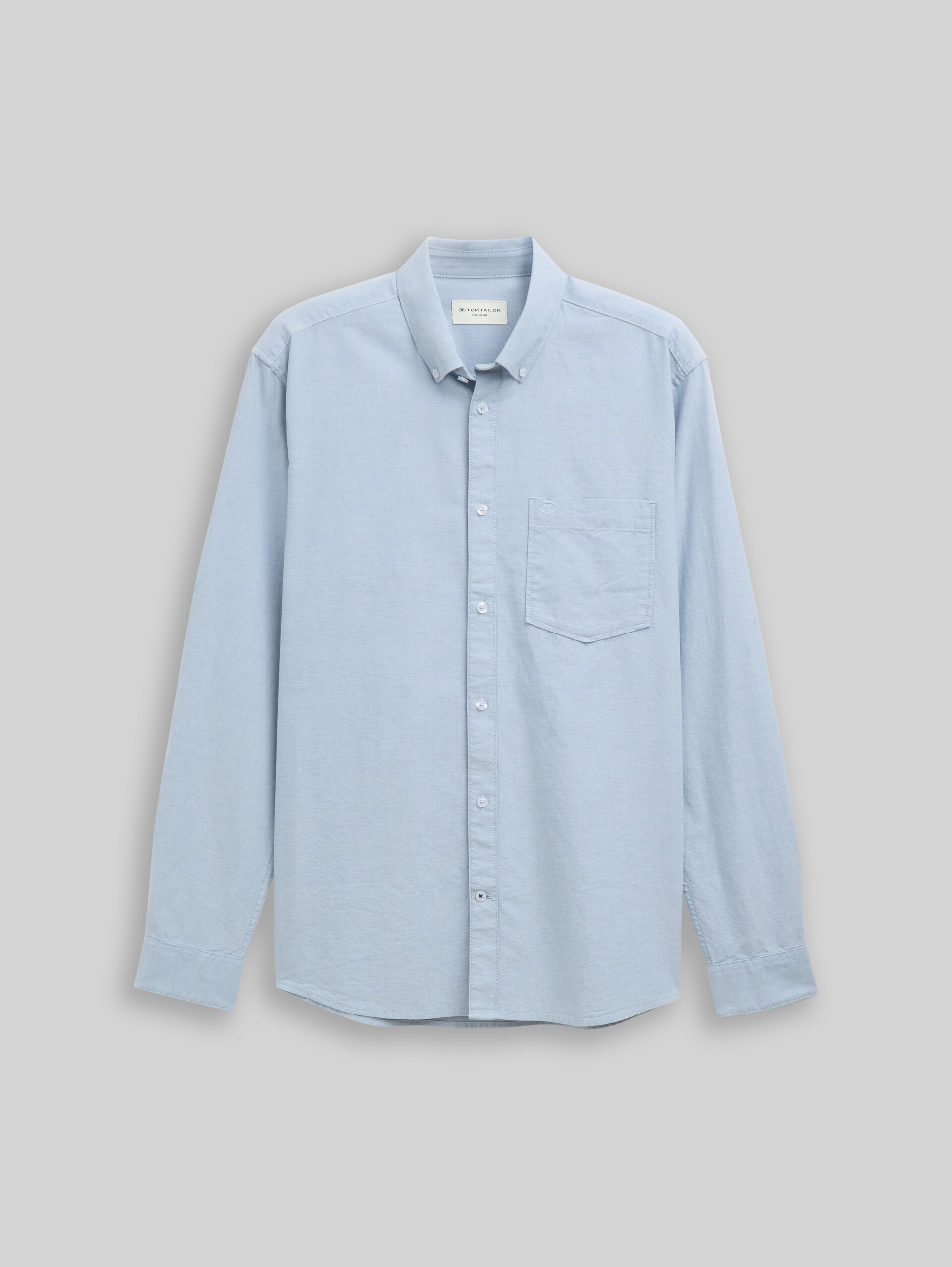 Regular fit shirt with breast pocket - light blue white chambray - Front product view