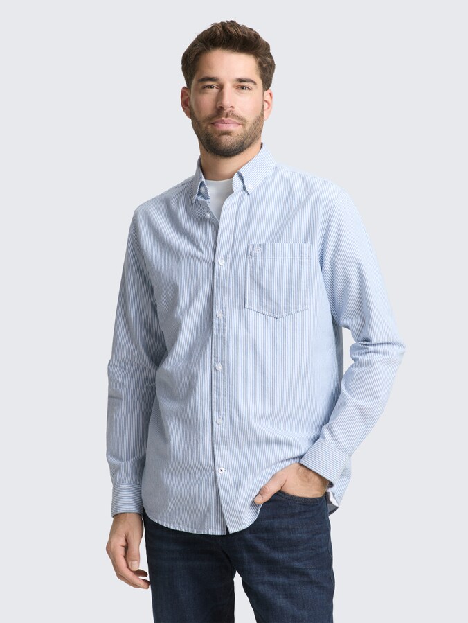 Regular Fit Hemd mit Brusttasche von Men, blue petrol stripe